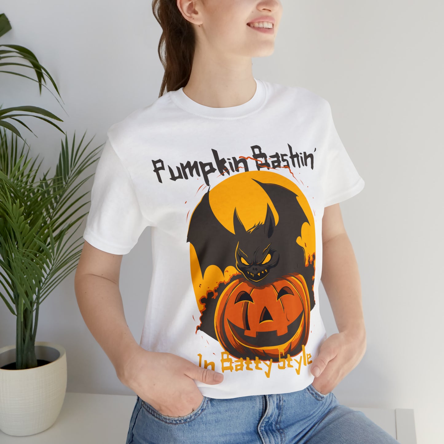 Spooky Bat Smashes Pumpkin Bashin' Fun Halloween Batty Style T-Shirt