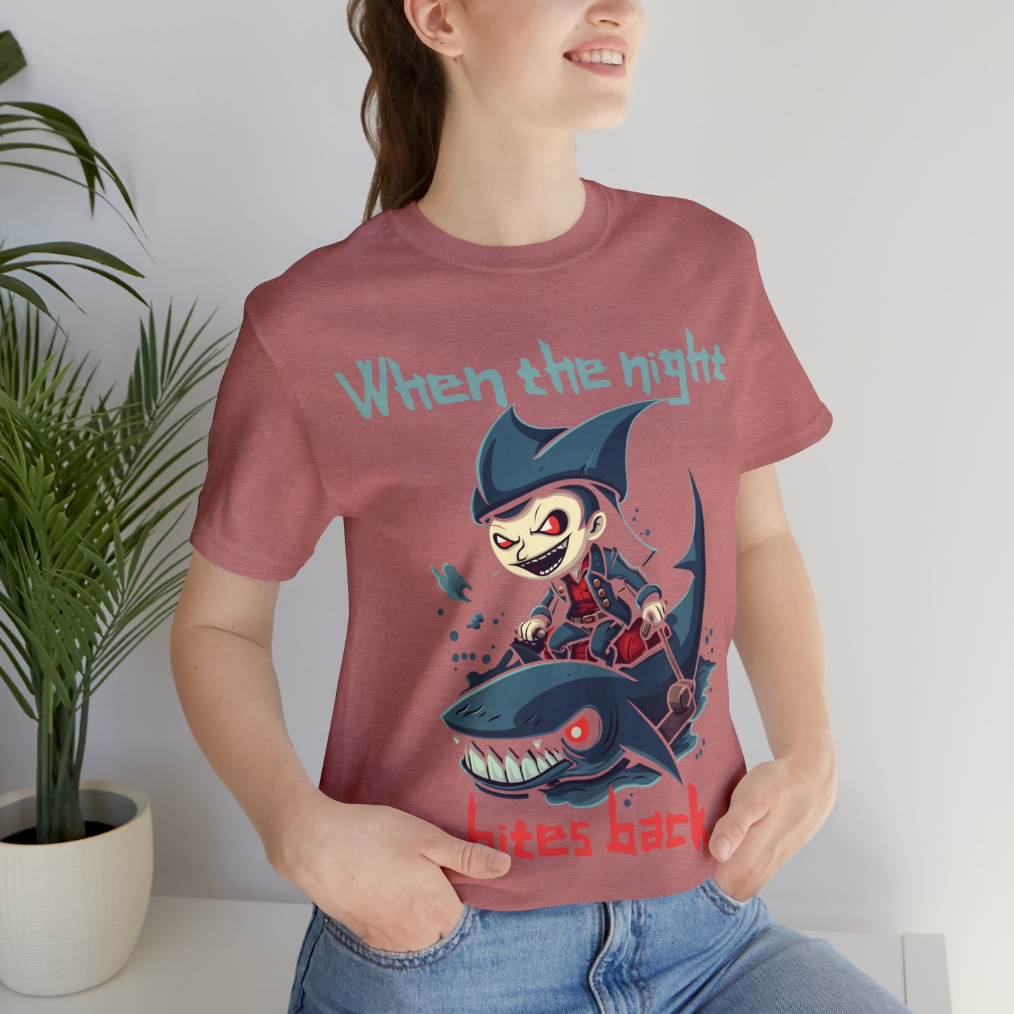 When The Night Bites Back Vampire Shark Halloween Nightmare T-Shirt