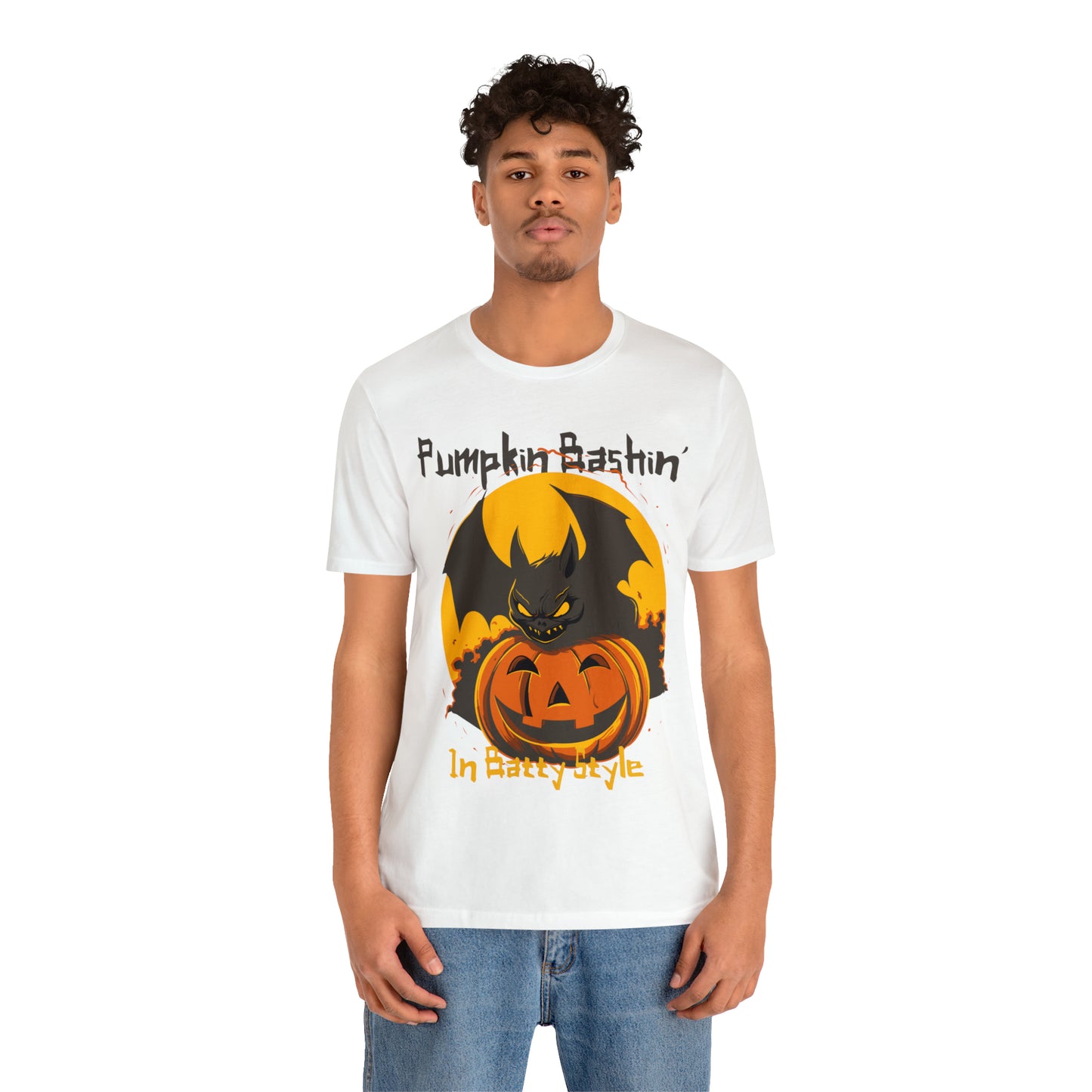 Spooky Bat Smashes Pumpkin Bashin' Fun Halloween Batty Style T-Shirt