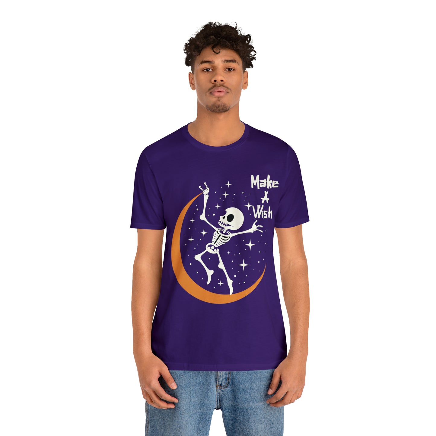 Spooky Skeleton Make A Wish Halloween Moon Stars Celestial T-Shirt