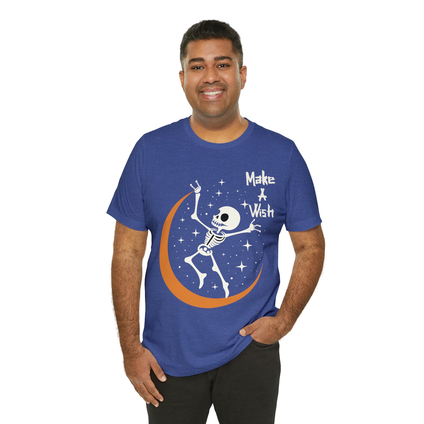 Spooky Skeleton Make A Wish Halloween Moon Stars Celestial T-Shirt