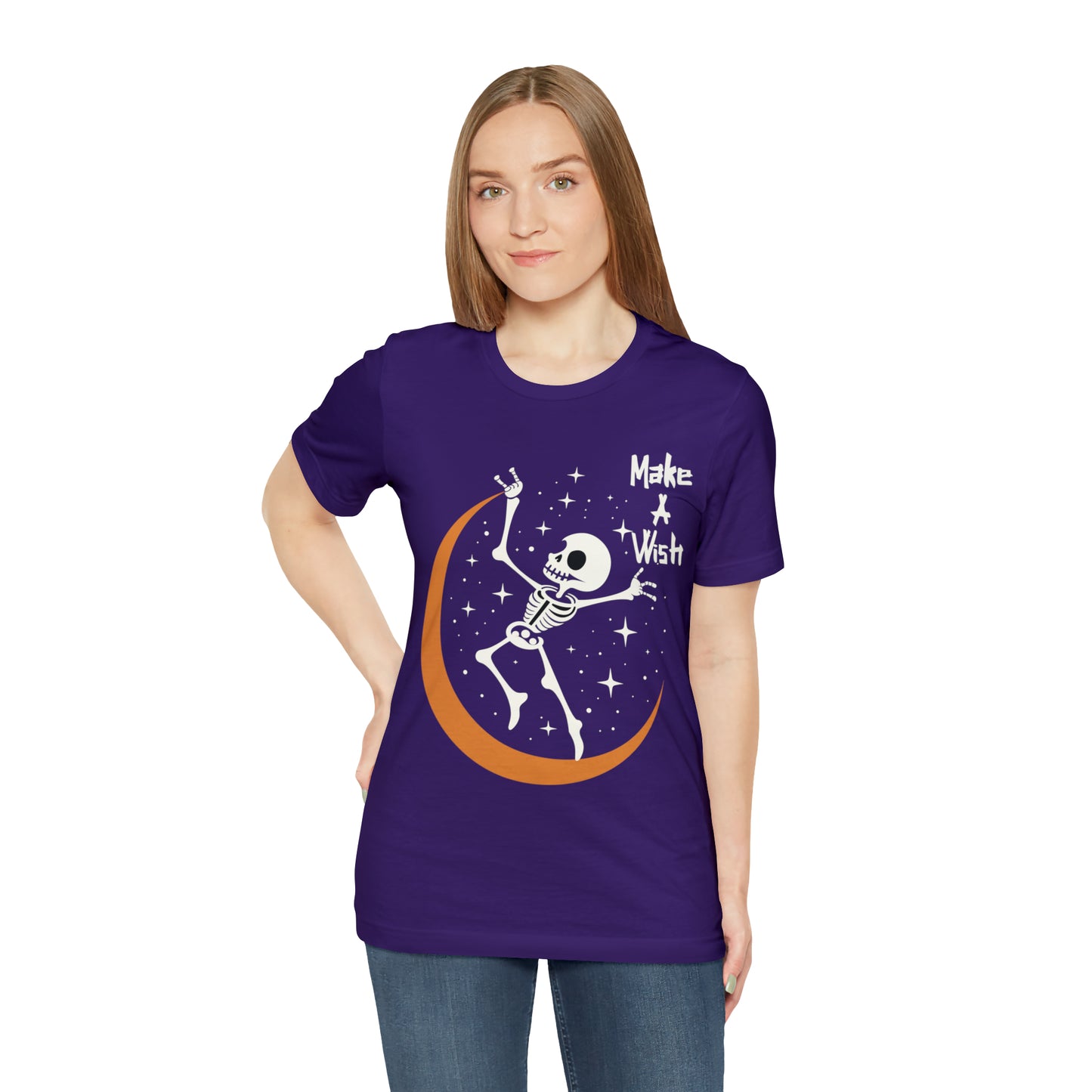 Spooky Skeleton Make A Wish Halloween Moon Stars Celestial T-Shirt