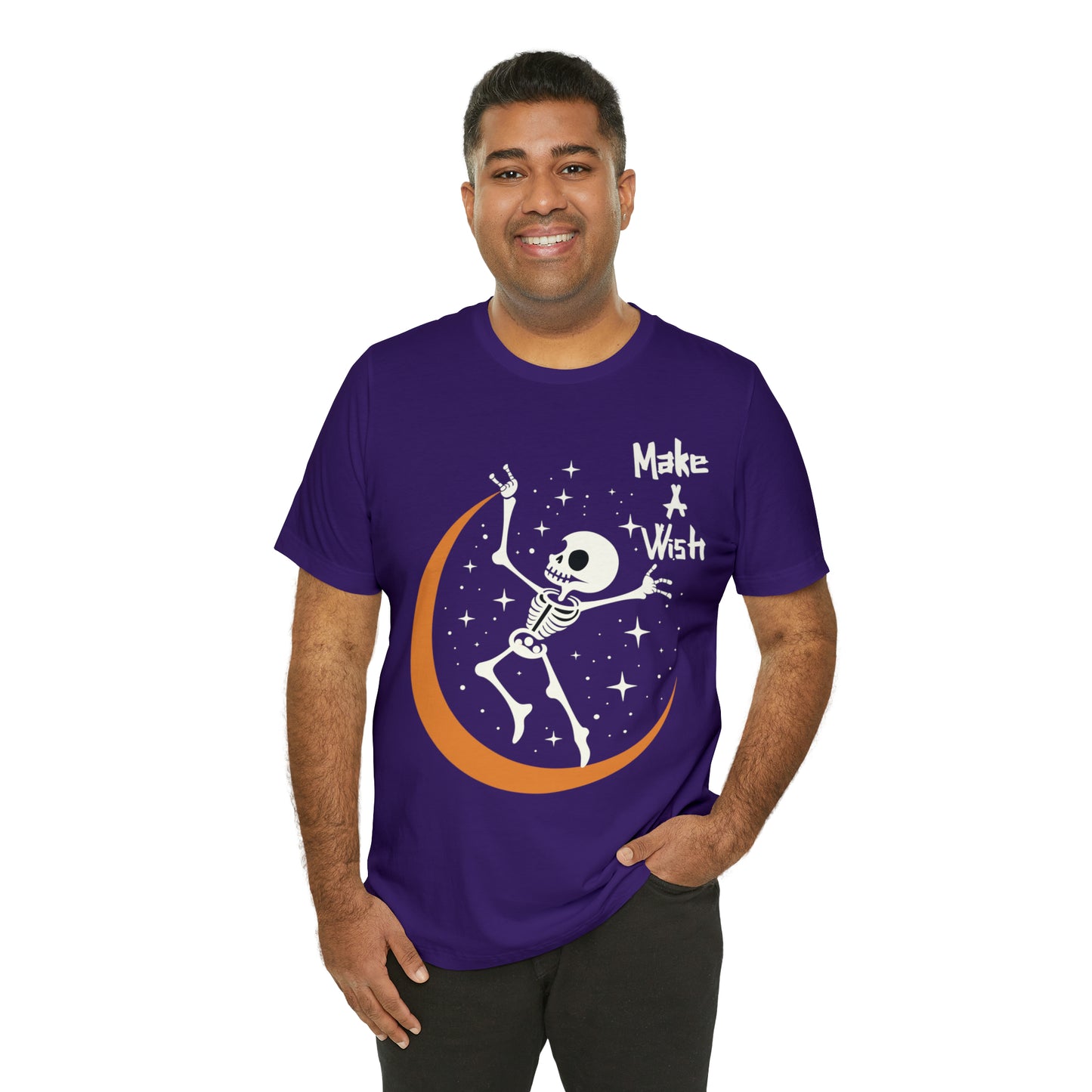 Spooky Skeleton Make A Wish Halloween Moon Stars Celestial T-Shirt