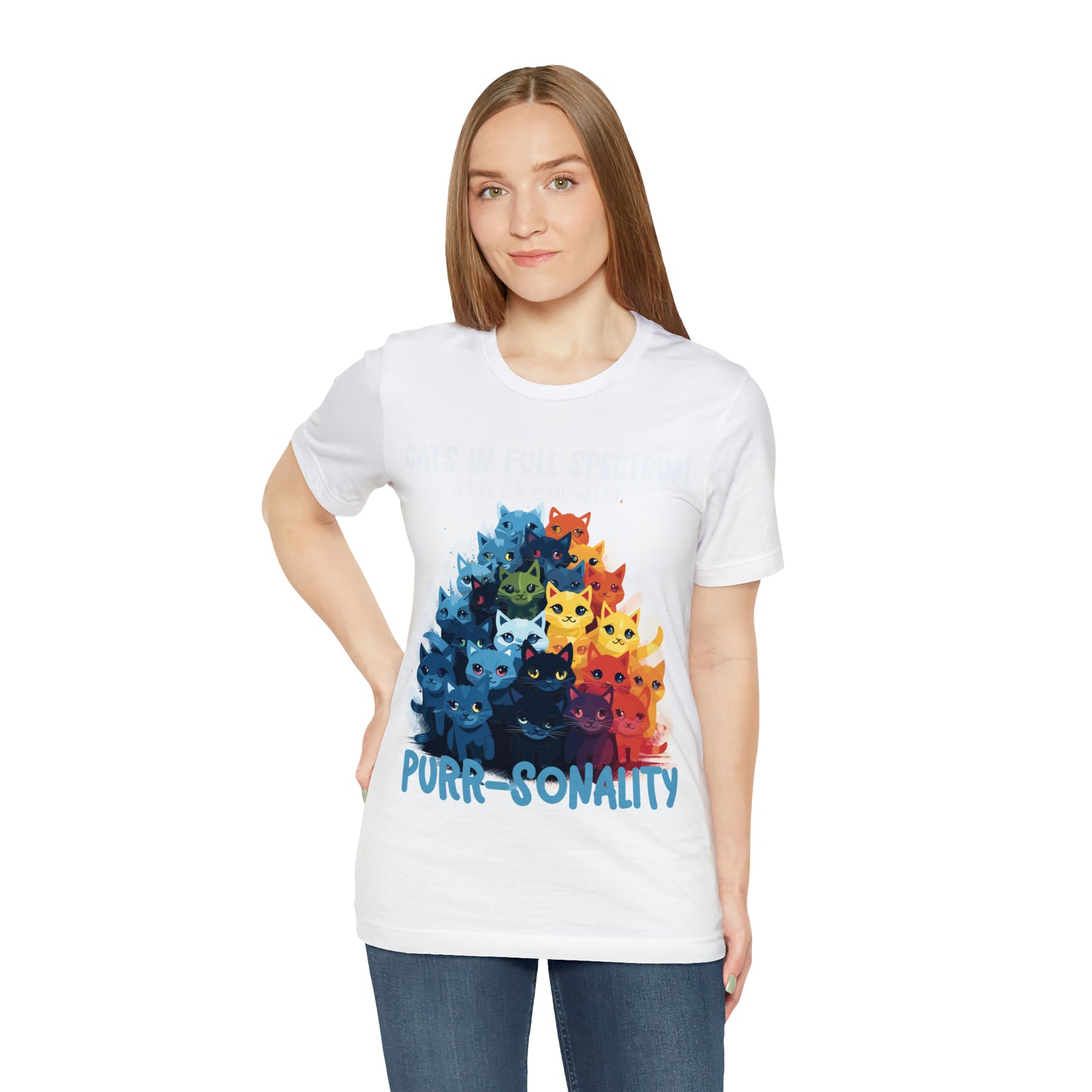 Cats in Full Spectrum Stacked with Purr-sonality Vibrant T-Shirt