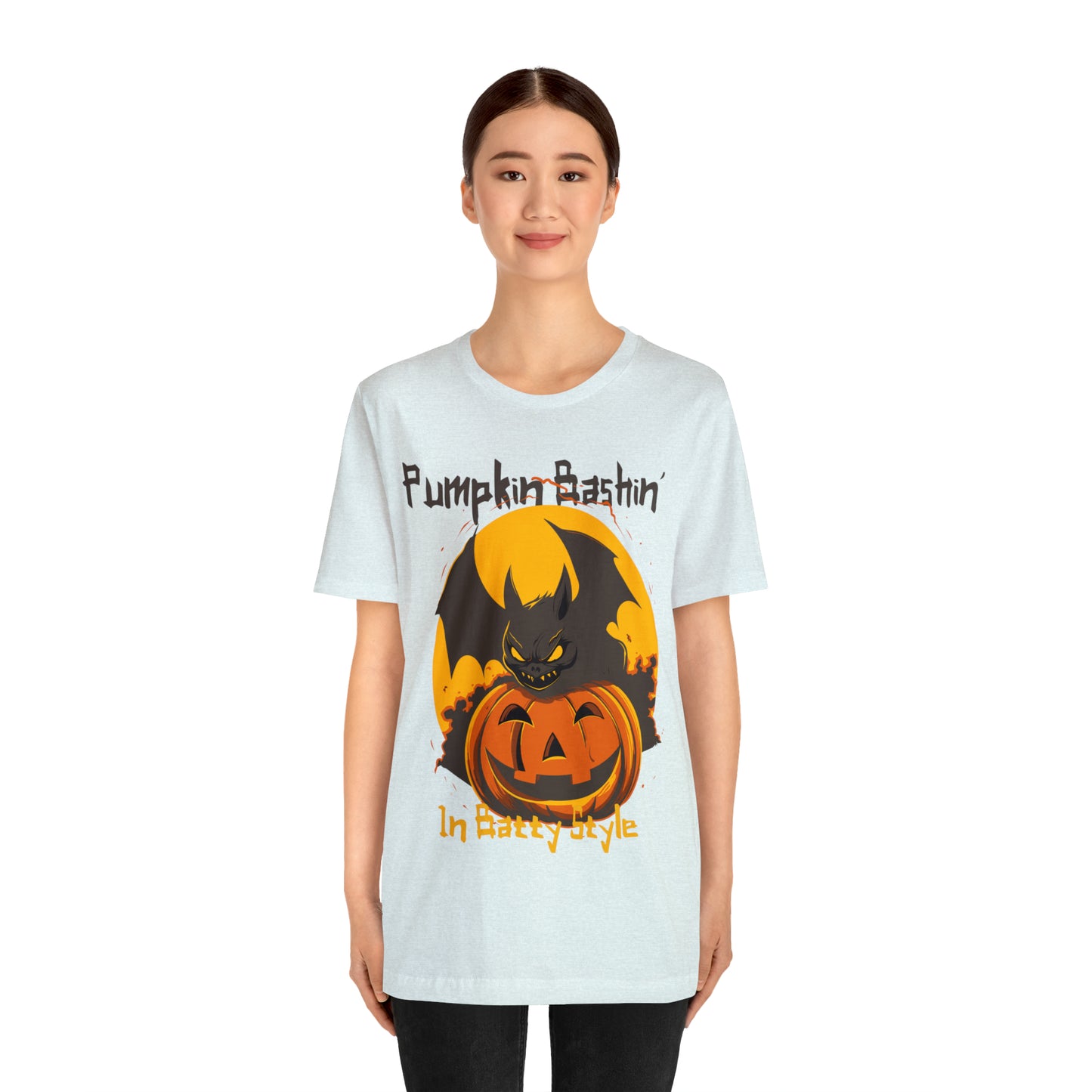 Spooky Bat Smashes Pumpkin Bashin' Fun Halloween Batty Style T-Shirt