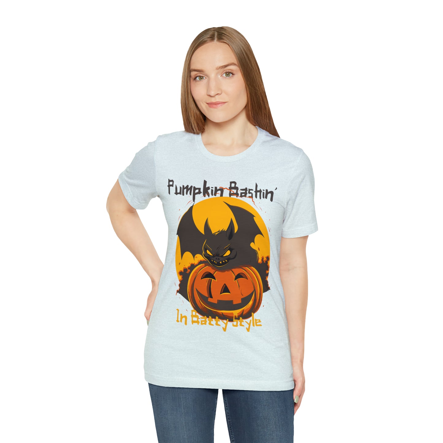 Spooky Bat Smashes Pumpkin Bashin' Fun Halloween Batty Style T-Shirt