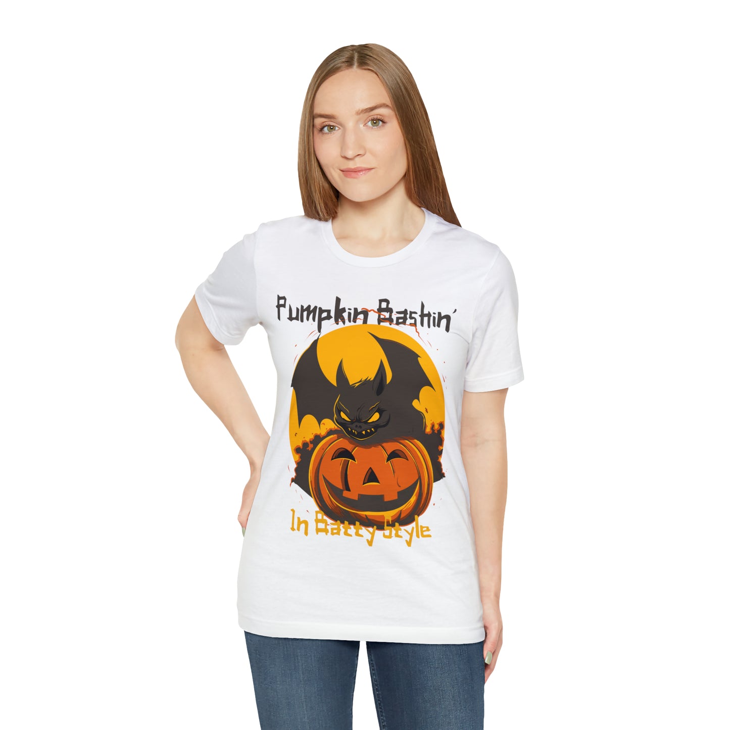 Spooky Bat Smashes Pumpkin Bashin' Fun Halloween Batty Style T-Shirt