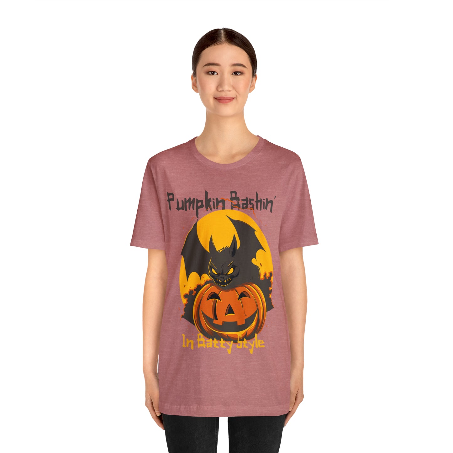 Spooky Bat Smashes Pumpkin Bashin' Fun Halloween Batty Style T-Shirt