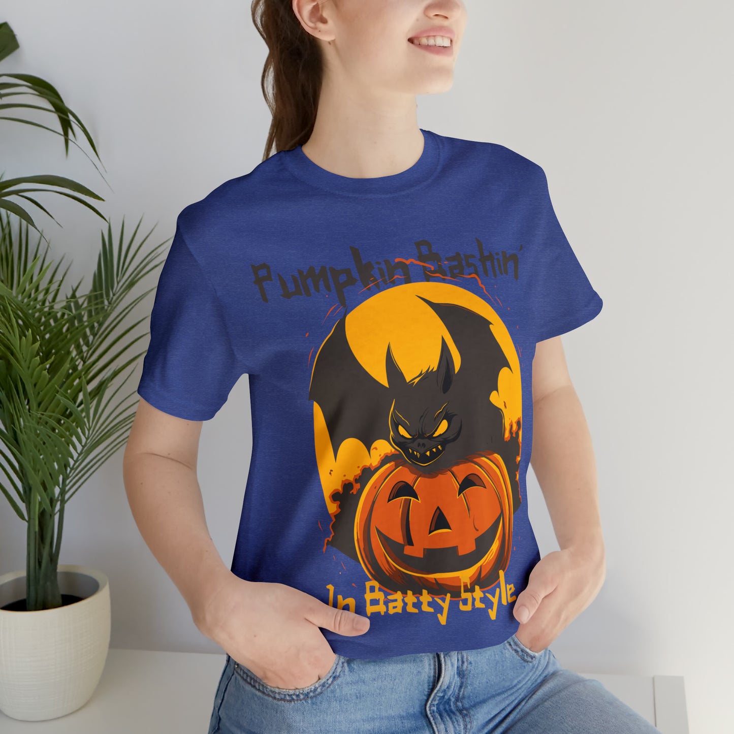 Spooky Bat Smashes Pumpkin Bashin' Fun Halloween Batty Style T-Shirt