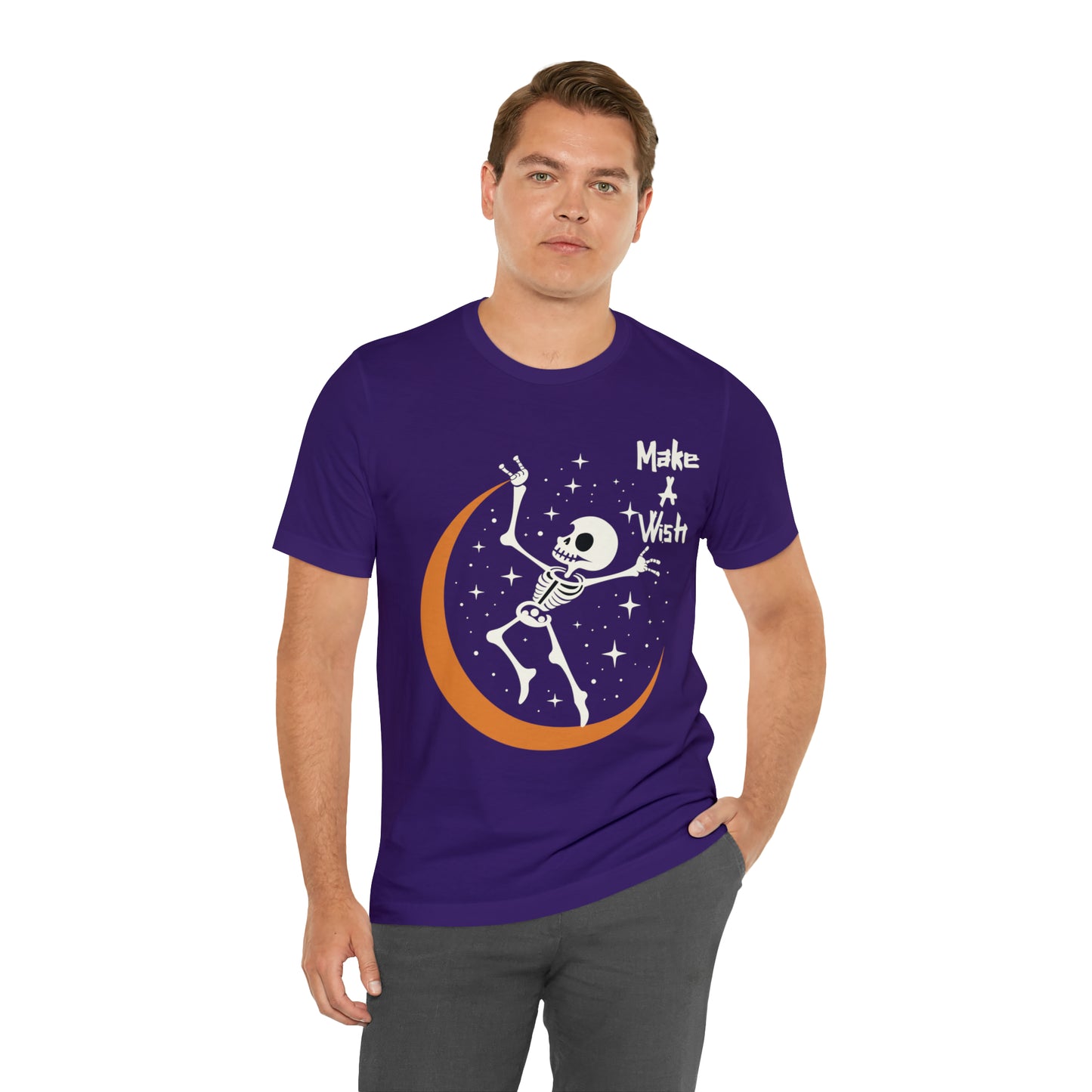 Spooky Skeleton Make A Wish Halloween Moon Stars Celestial T-Shirt