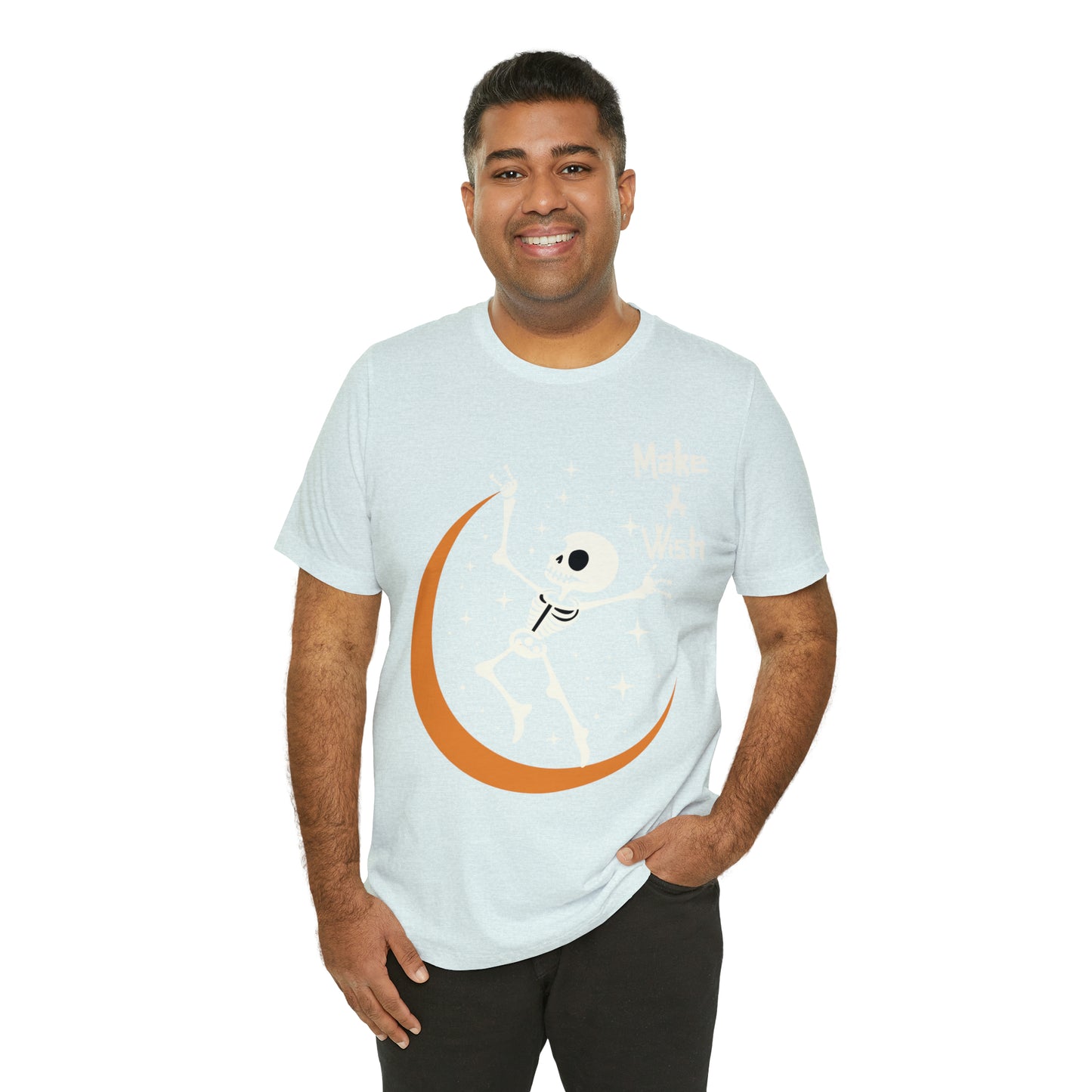 Spooky Skeleton Make A Wish Halloween Moon Stars Celestial T-Shirt