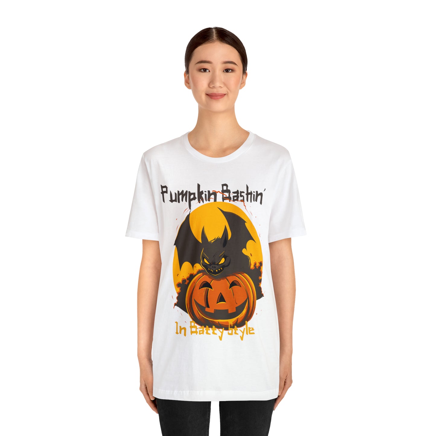 Spooky Bat Smashes Pumpkin Bashin' Fun Halloween Batty Style T-Shirt