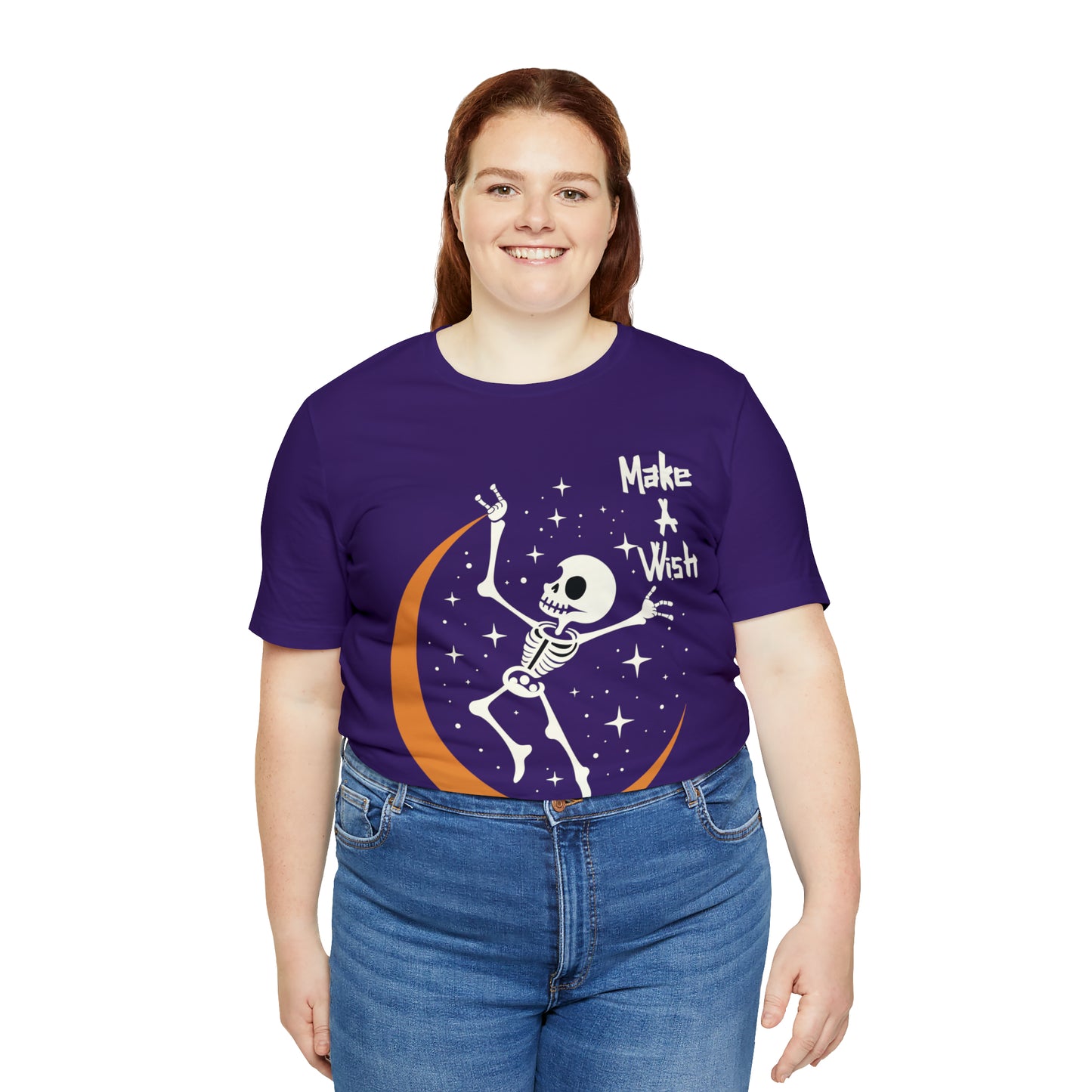 Spooky Skeleton Make A Wish Halloween Moon Stars Celestial T-Shirt