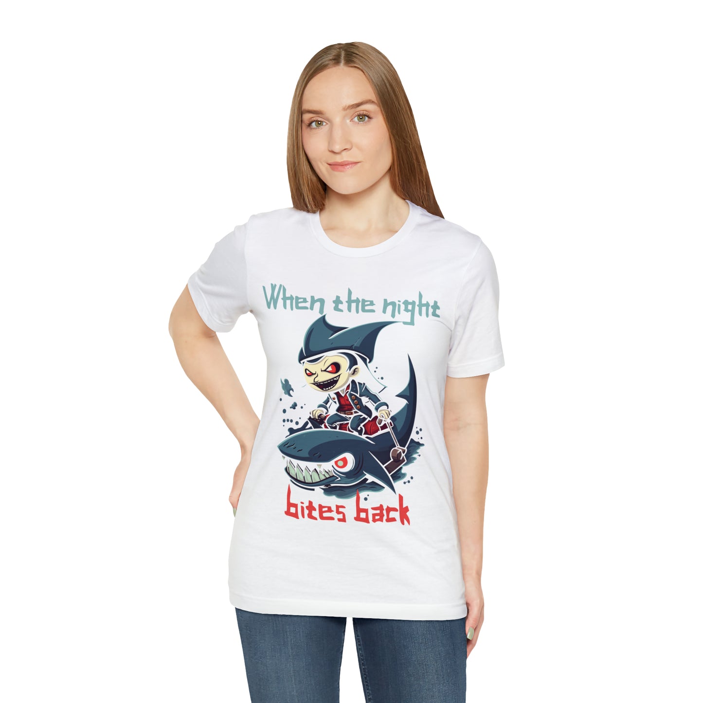 When The Night Bites Back Vampire Shark Halloween Nightmare T-Shirt