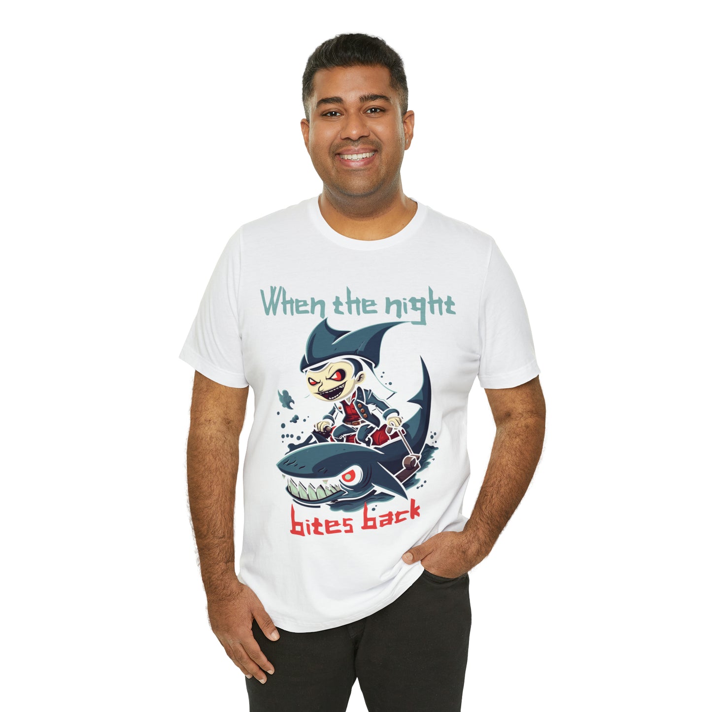 When The Night Bites Back Vampire Shark Halloween Nightmare T-Shirt