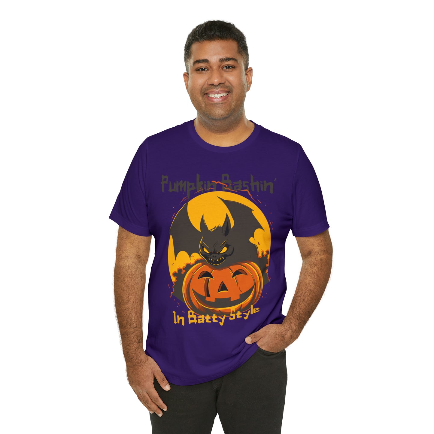 Spooky Bat Smashes Pumpkin Bashin' Fun Halloween Batty Style T-Shirt