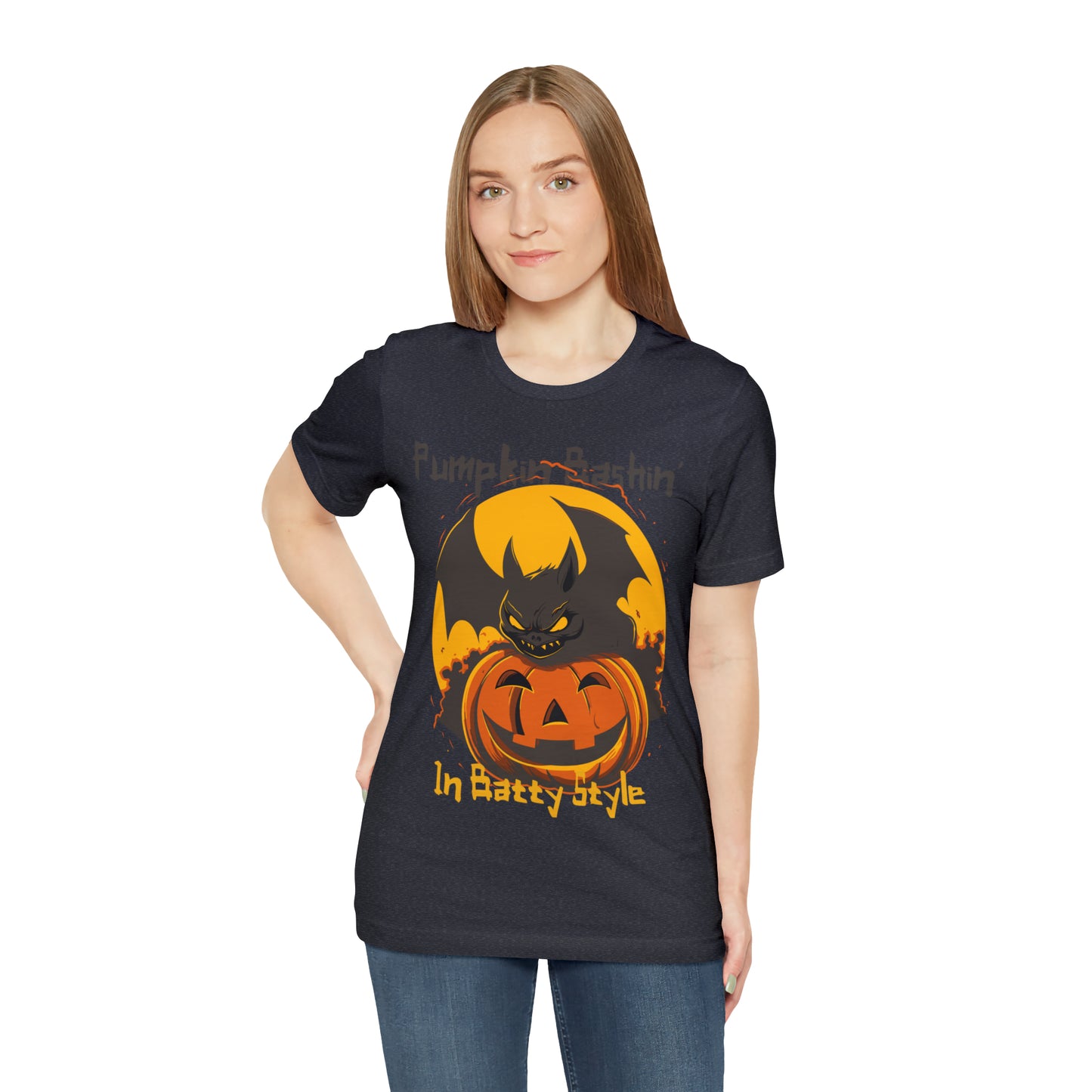 Spooky Bat Smashes Pumpkin Bashin' Fun Halloween Batty Style T-Shirt