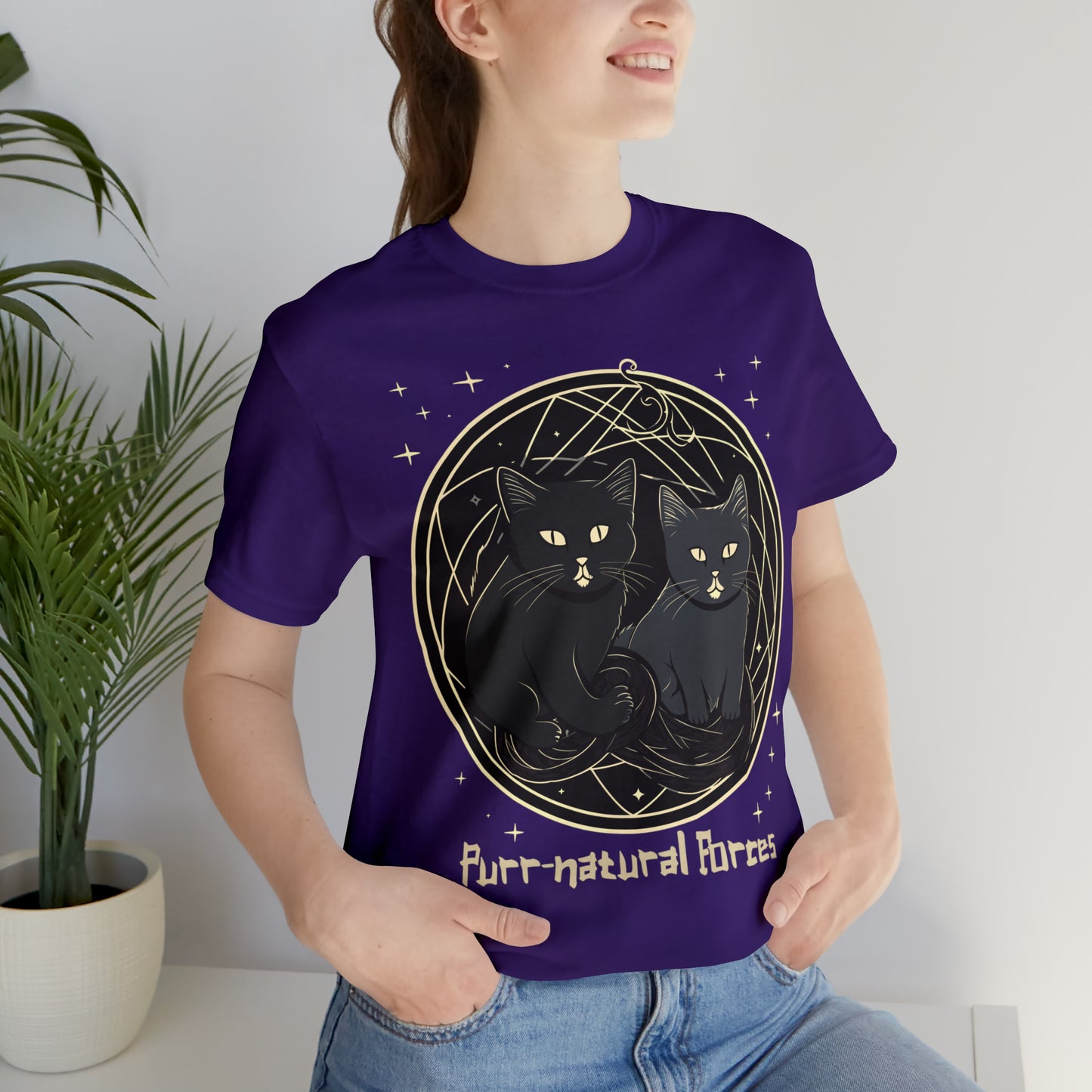 Purr-natural Forces Halloween Black Cat Magic Feline T-Shirt