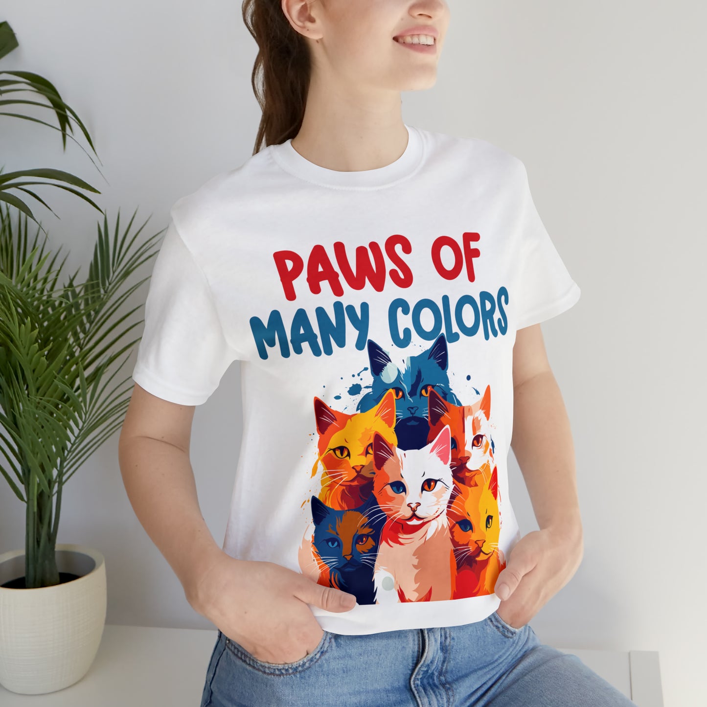 Paws of Many Colors Feline Rainbow Delight Kitty Lover T-Shirt