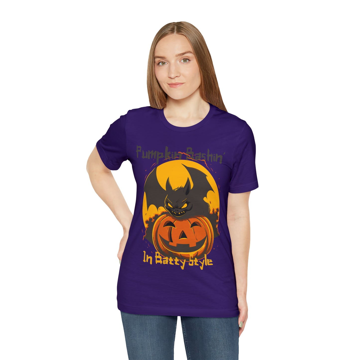 Spooky Bat Smashes Pumpkin Bashin' Fun Halloween Batty Style T-Shirt