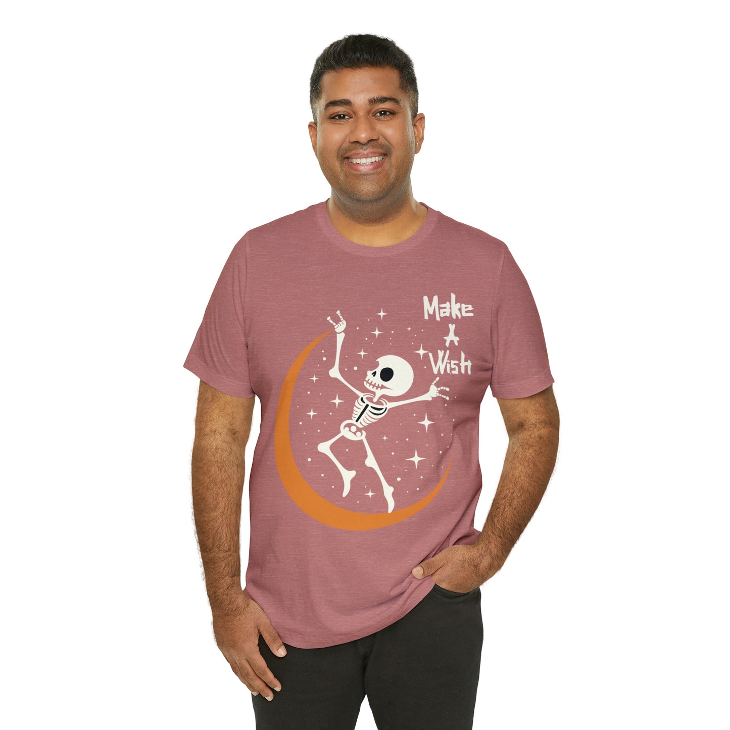 Spooky Skeleton Make A Wish Halloween Moon Stars Celestial T-Shirt