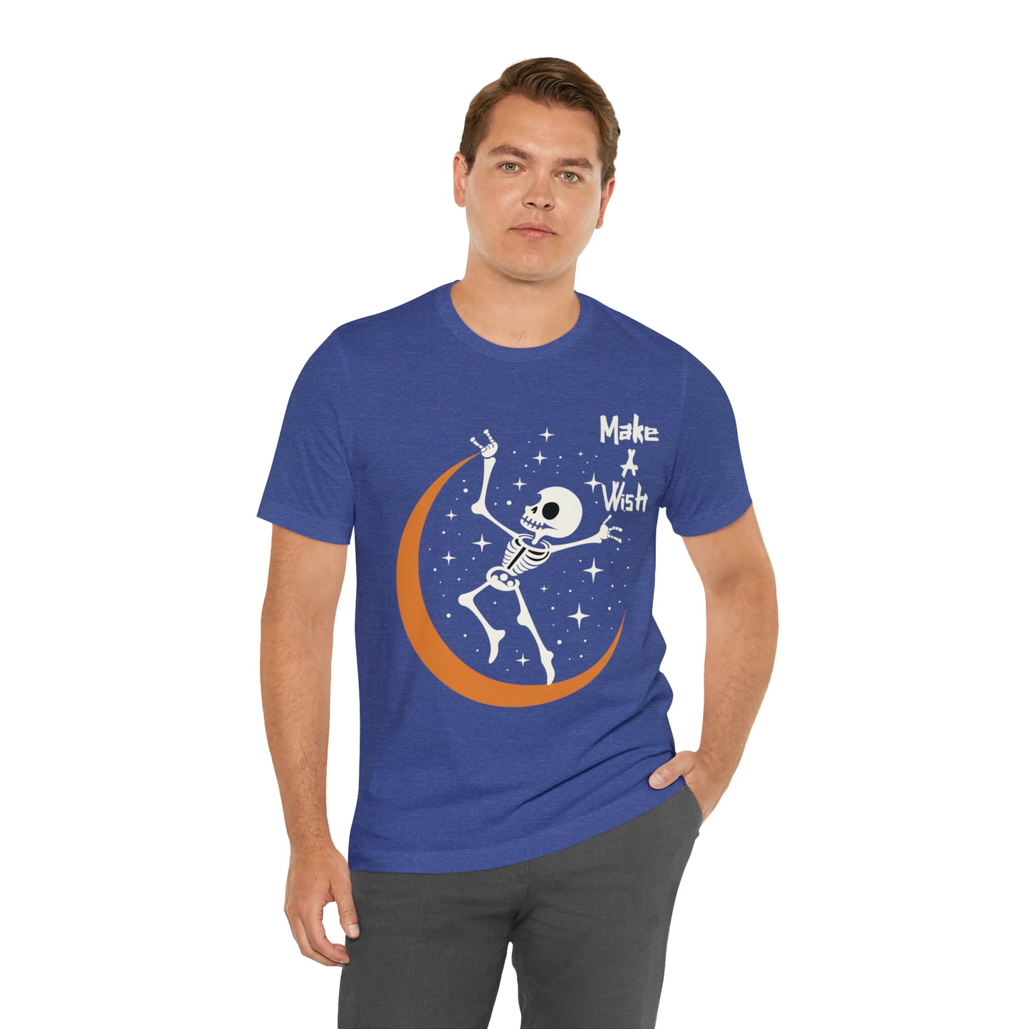 Spooky Skeleton Make A Wish Halloween Moon Stars Celestial T-Shirt