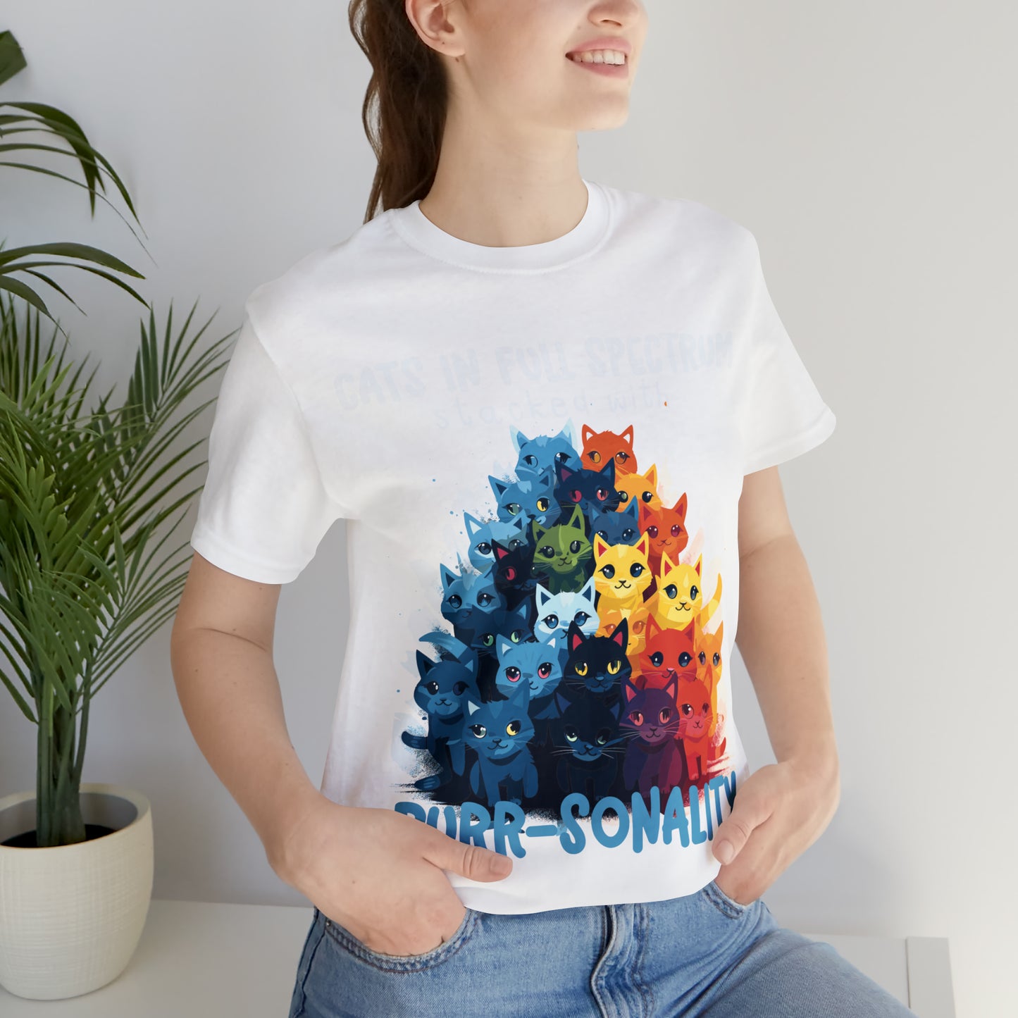 Cats in Full Spectrum Stacked with Purr-sonality Vibrant T-Shirt