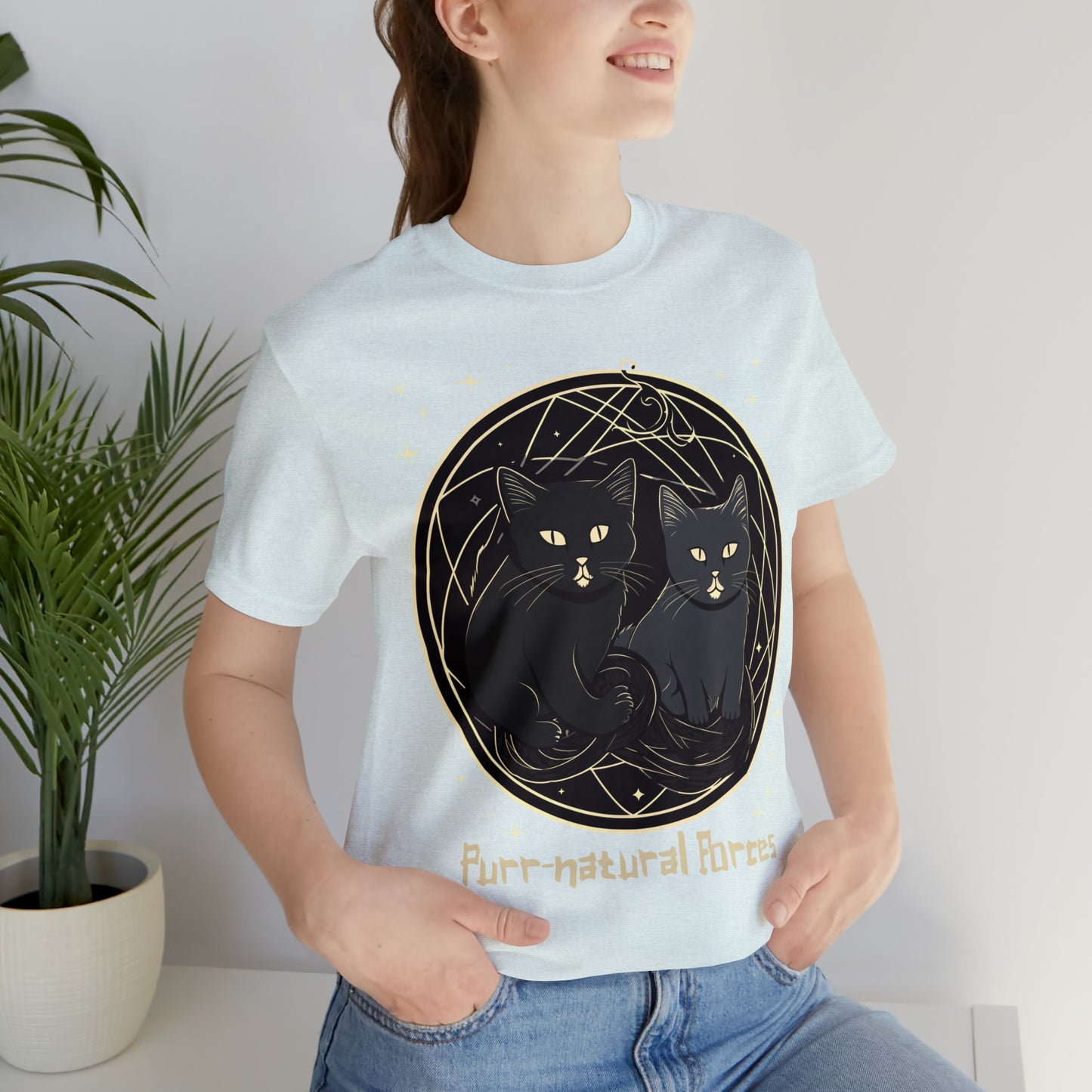 Purr-natural Forces Halloween Black Cat Magic Feline T-Shirt