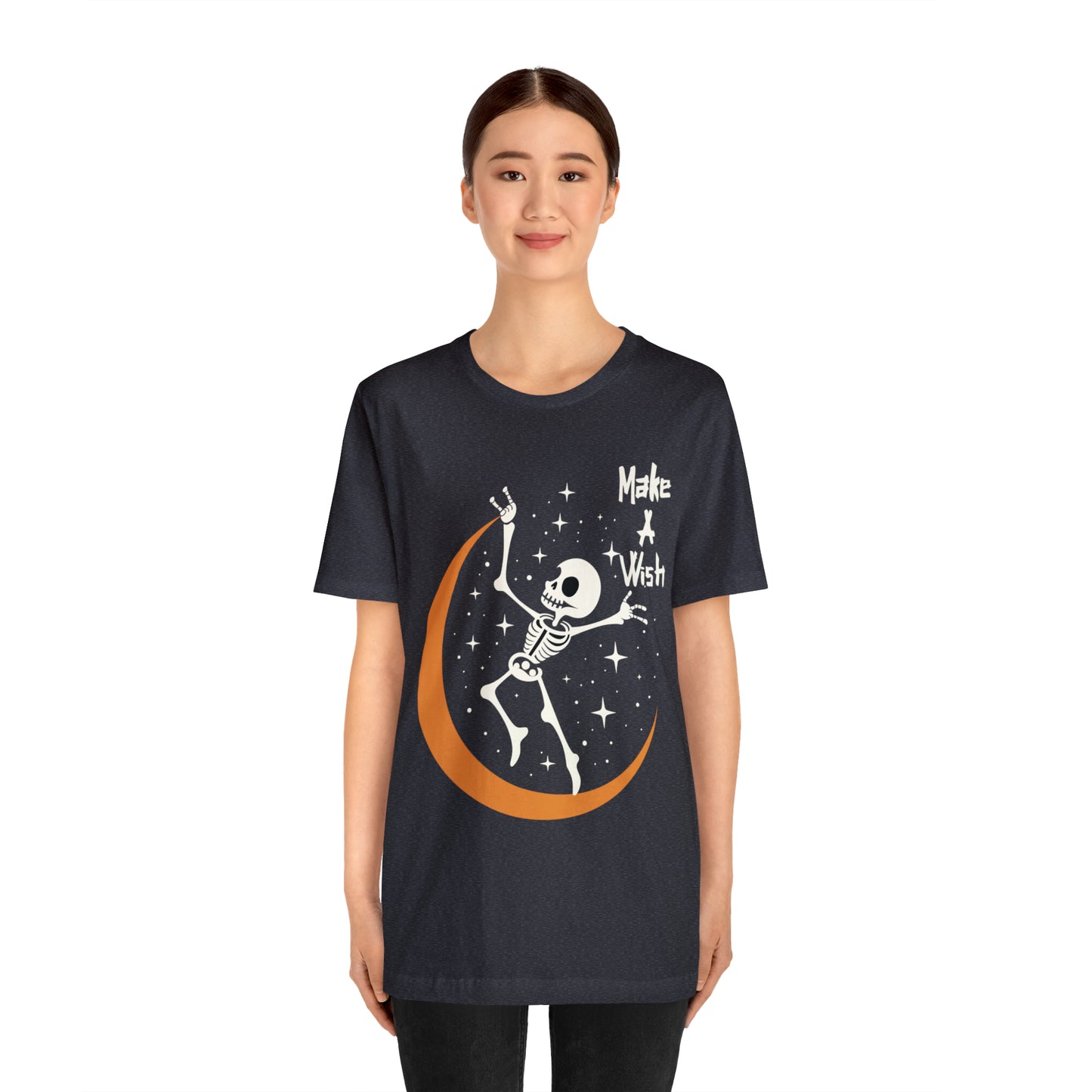 Spooky Skeleton Make A Wish Halloween Moon Stars Celestial T-Shirt