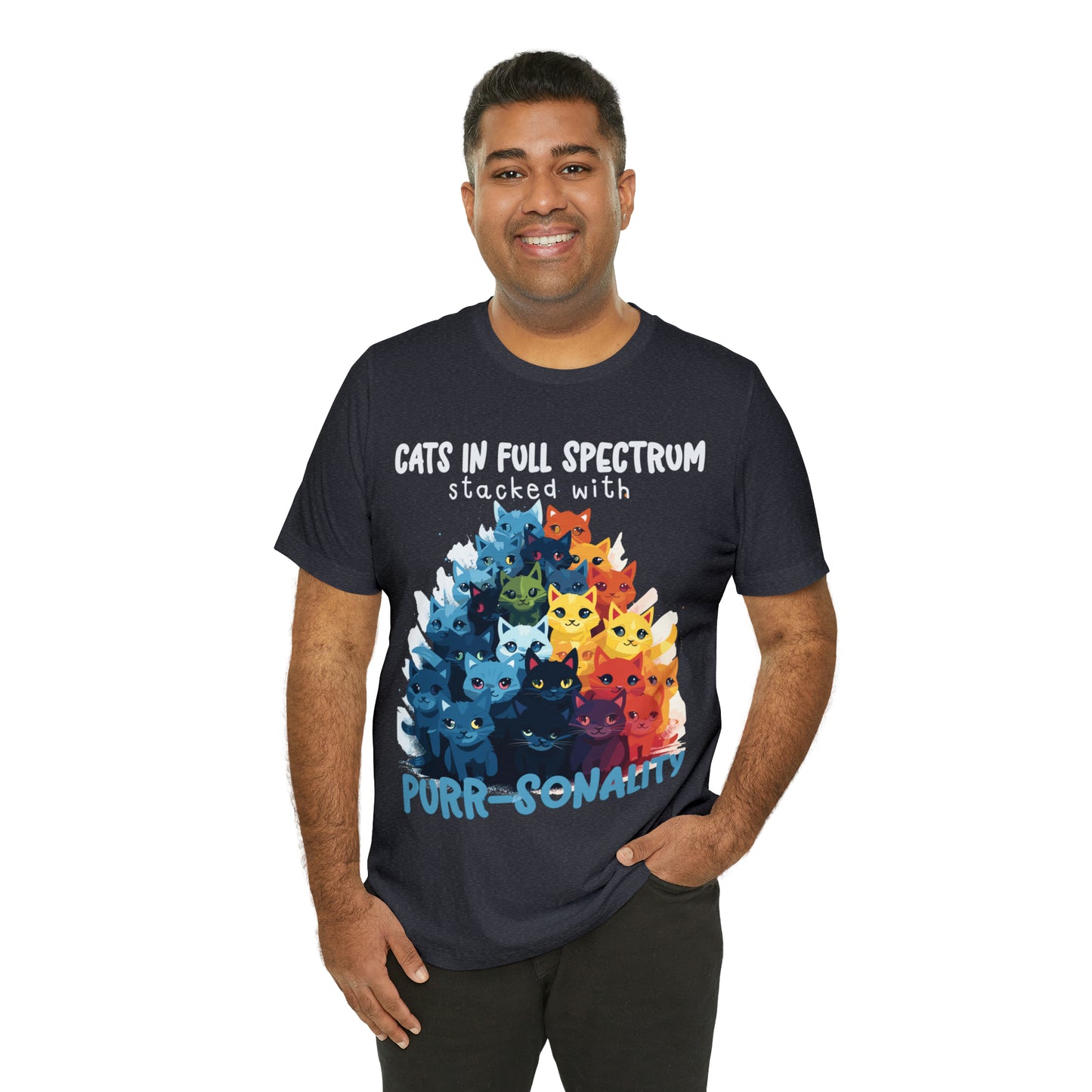 Cats in Full Spectrum Stacked with Purr-sonality Vibrant T-Shirt