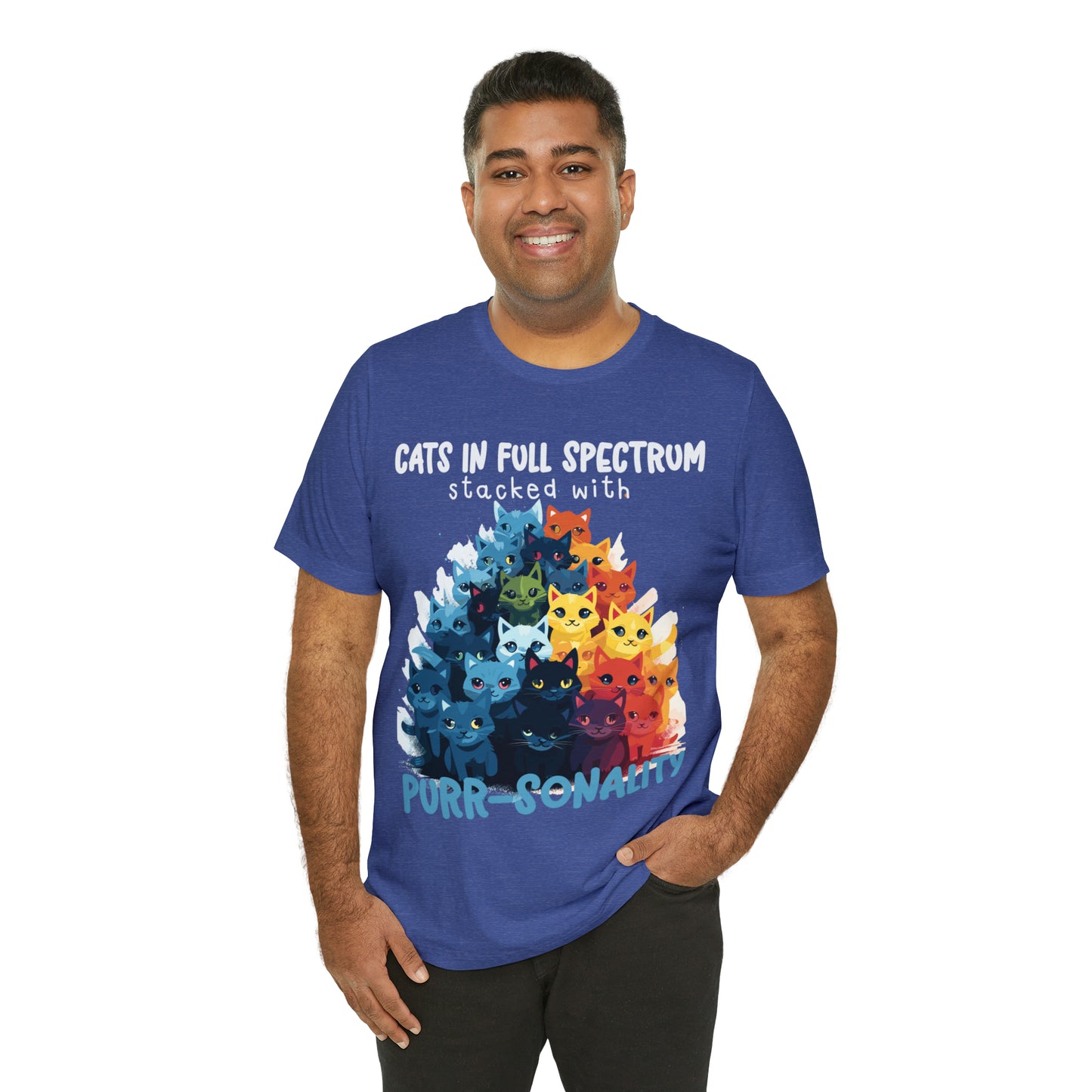 Cats in Full Spectrum Stacked with Purr-sonality Vibrant T-Shirt