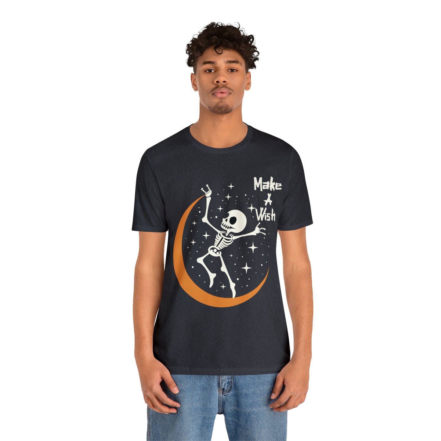 Spooky Skeleton Make A Wish Halloween Moon Stars Celestial T-Shirt