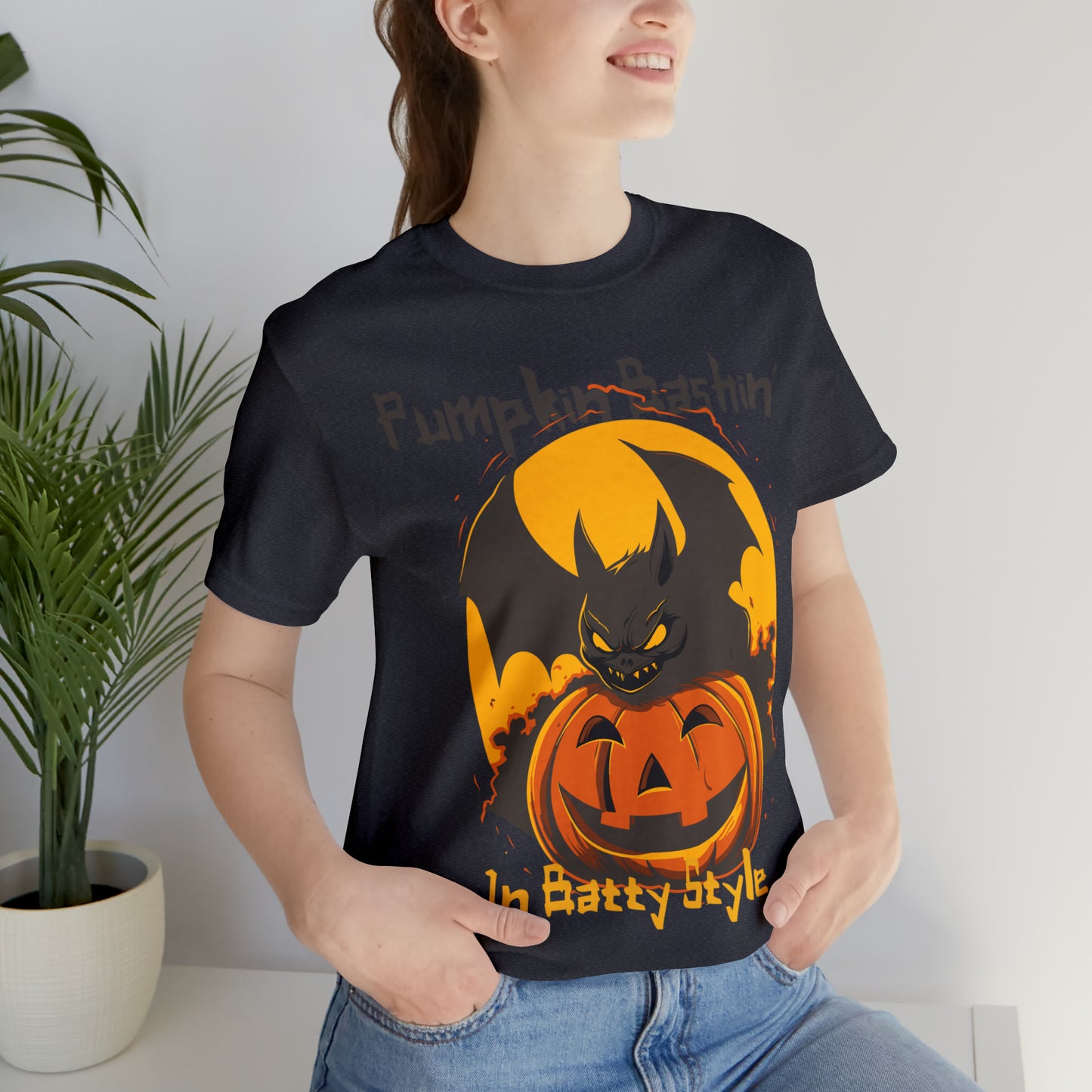 Spooky Bat Smashes Pumpkin Bashin' Fun Halloween Batty Style T-Shirt