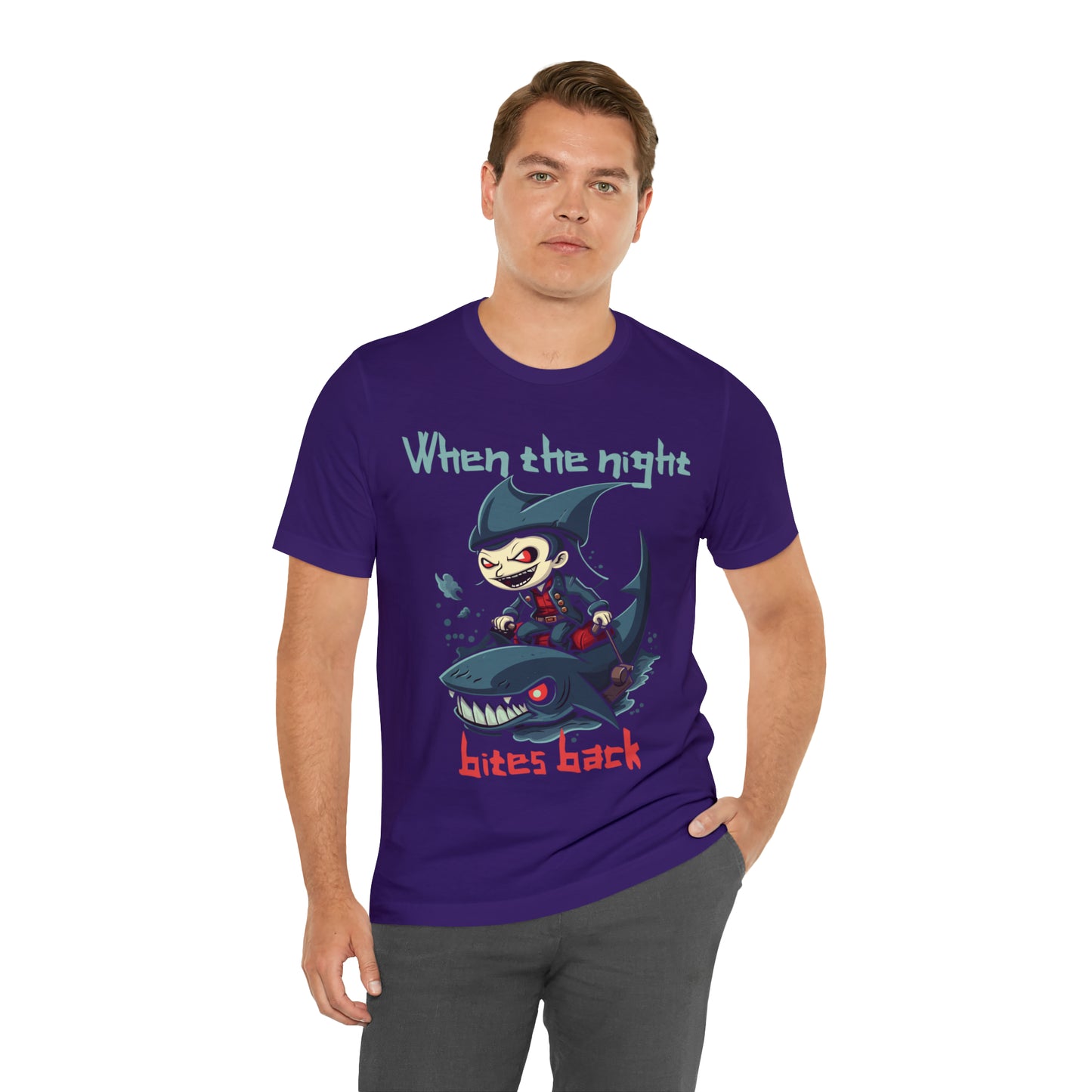 When The Night Bites Back Vampire Shark Halloween Nightmare T-Shirt