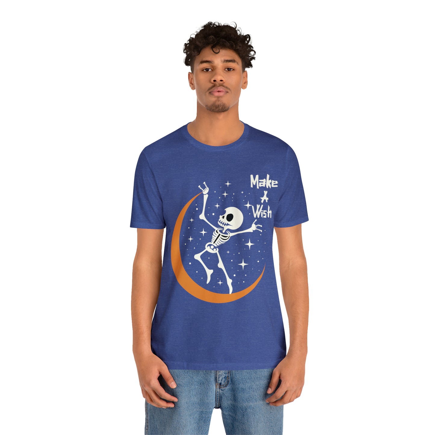 Spooky Skeleton Make A Wish Halloween Moon Stars Celestial T-Shirt