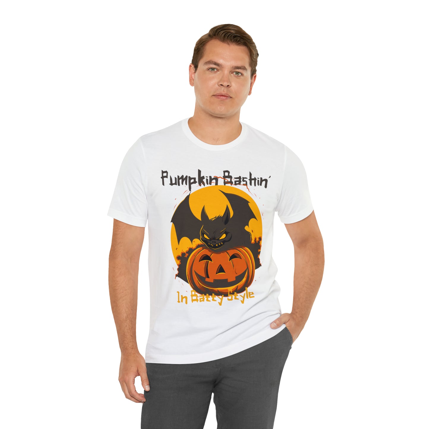 Spooky Bat Smashes Pumpkin Bashin' Fun Halloween Batty Style T-Shirt