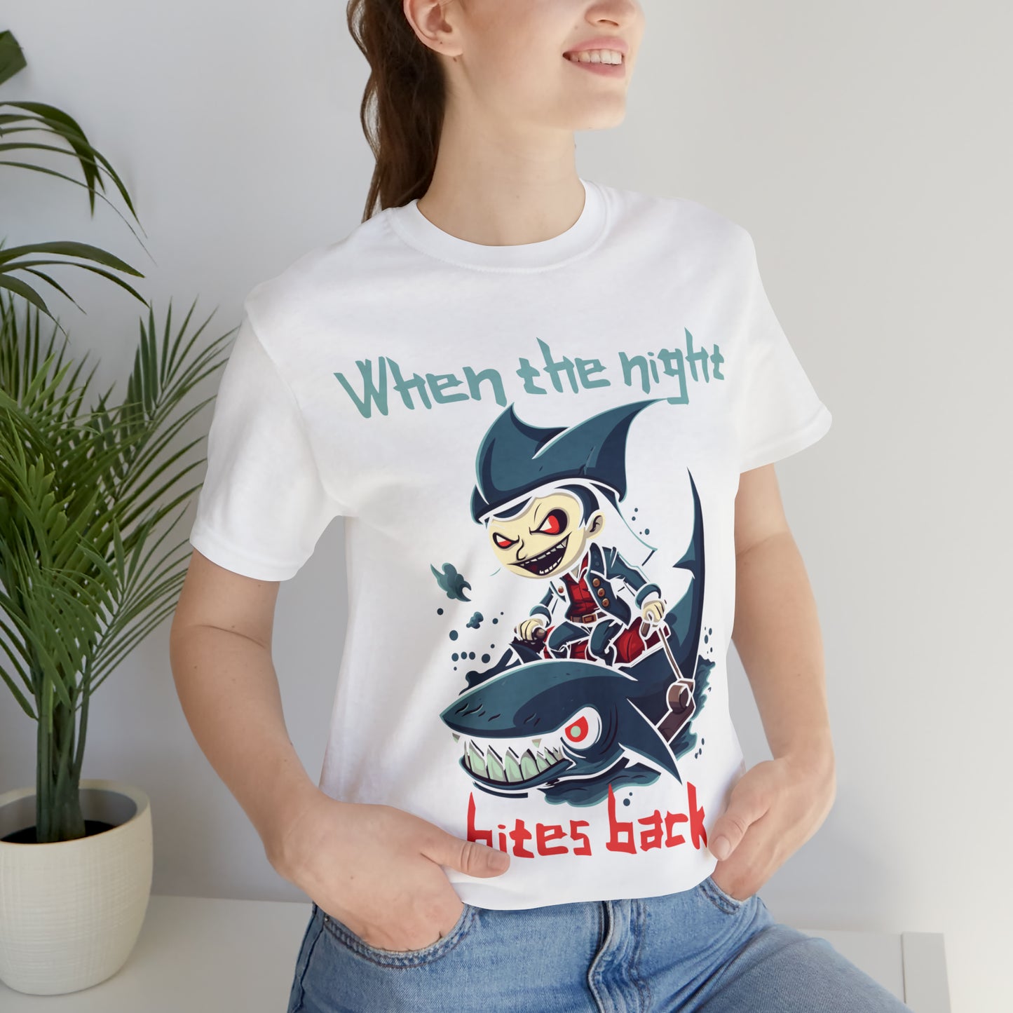 When The Night Bites Back Vampire Shark Halloween Nightmare T-Shirt