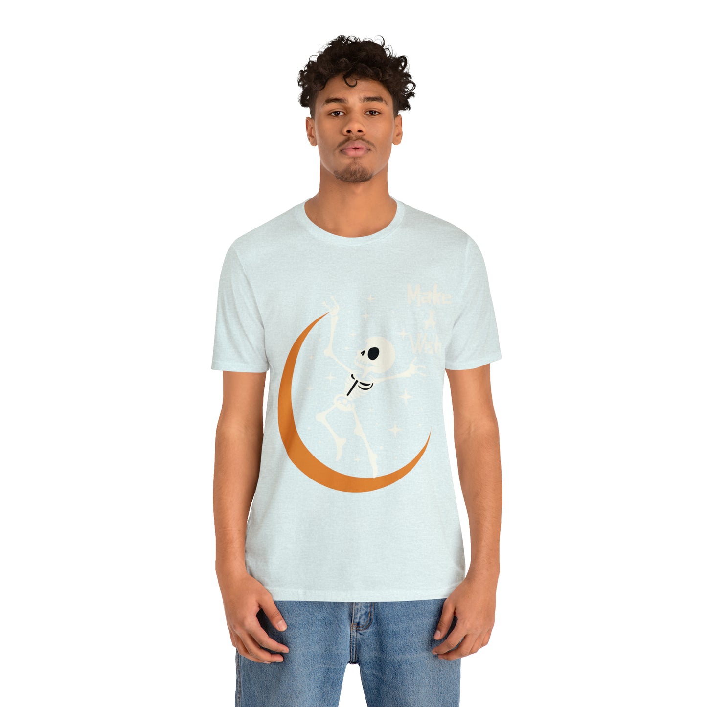 Spooky Skeleton Make A Wish Halloween Moon Stars Celestial T-Shirt