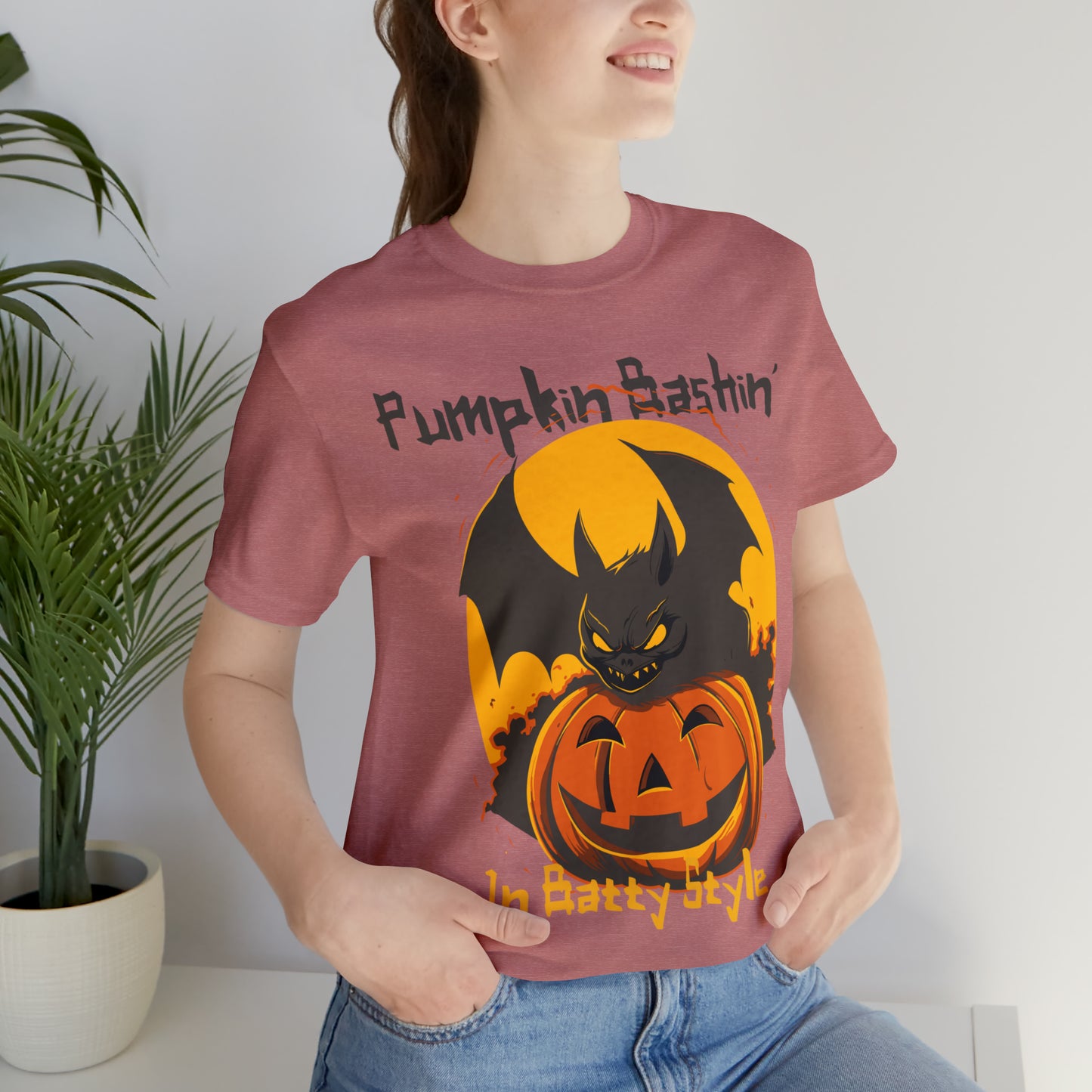 Spooky Bat Smashes Pumpkin Bashin' Fun Halloween Batty Style T-Shirt