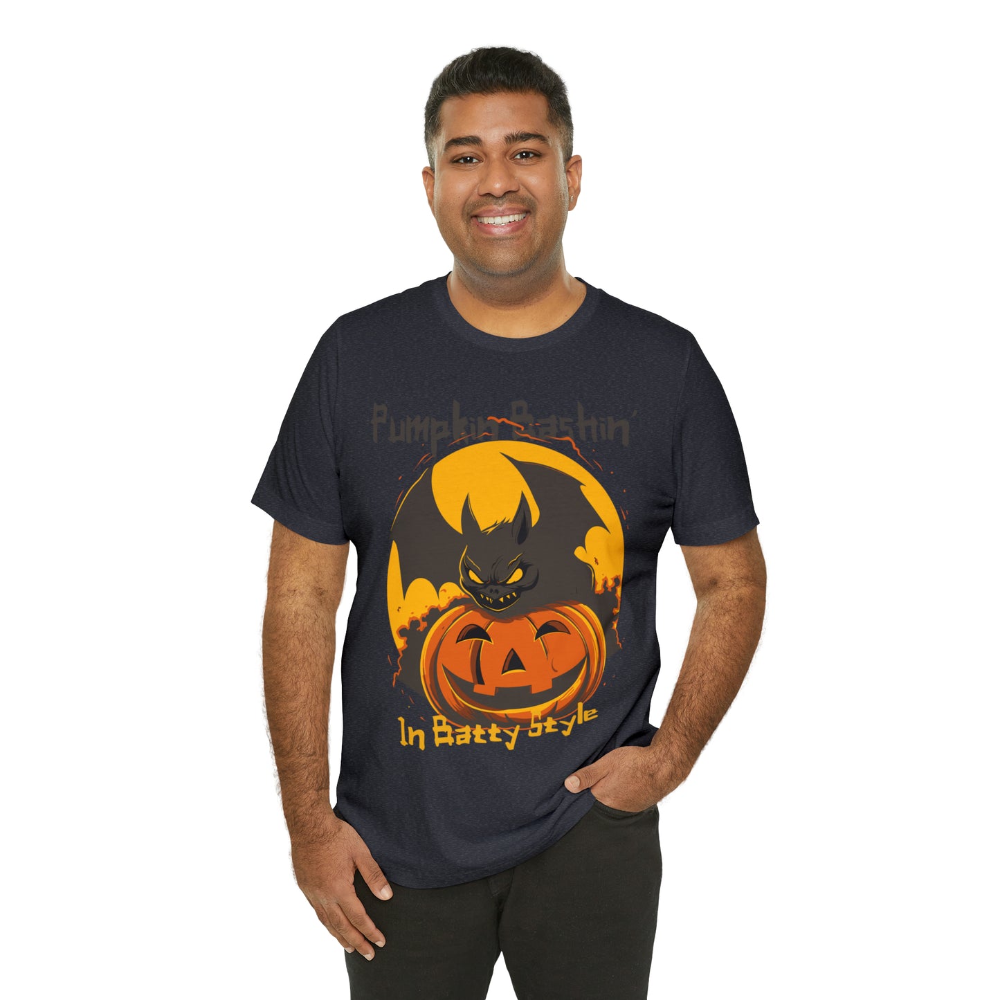 Spooky Bat Smashes Pumpkin Bashin' Fun Halloween Batty Style T-Shirt