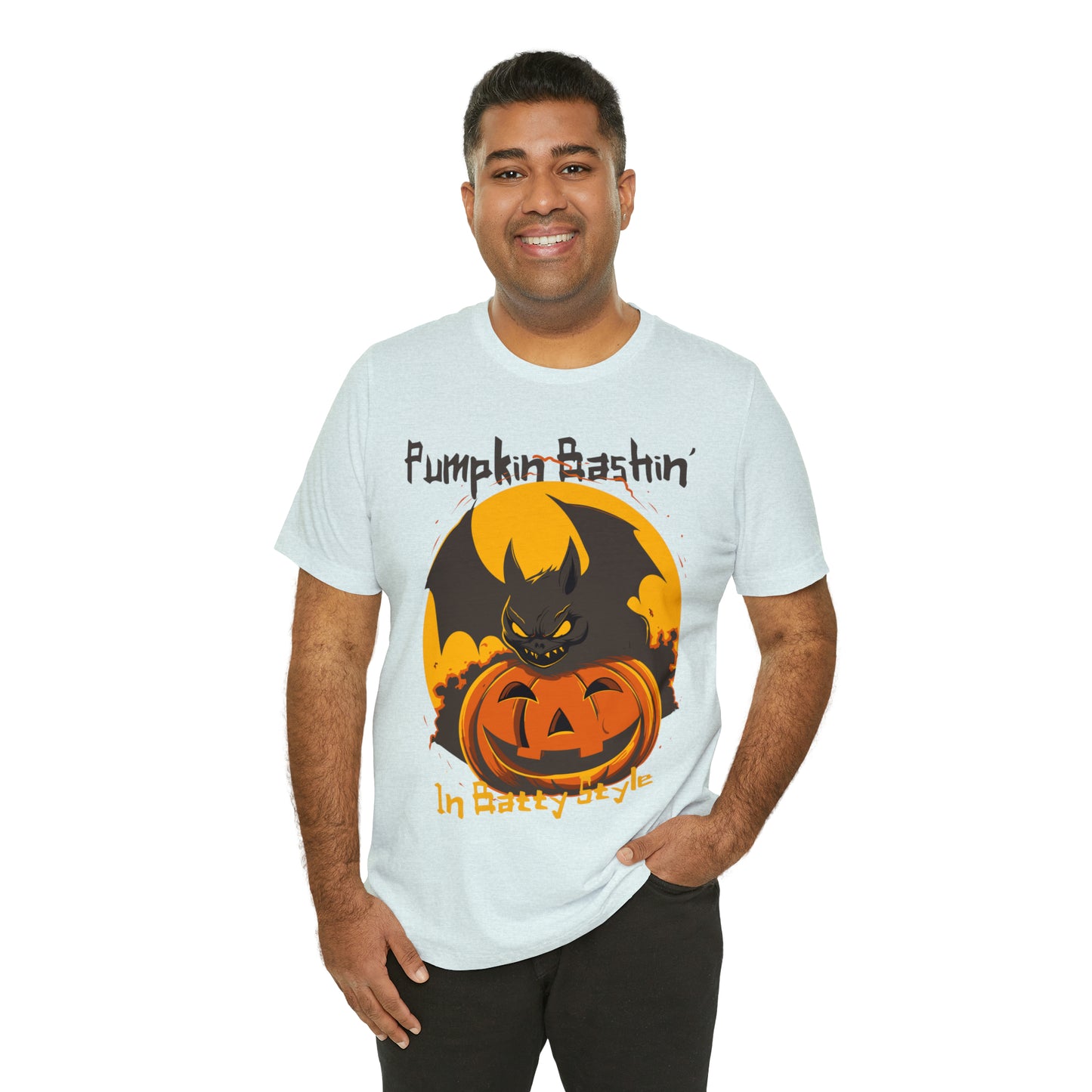 Spooky Bat Smashes Pumpkin Bashin' Fun Halloween Batty Style T-Shirt