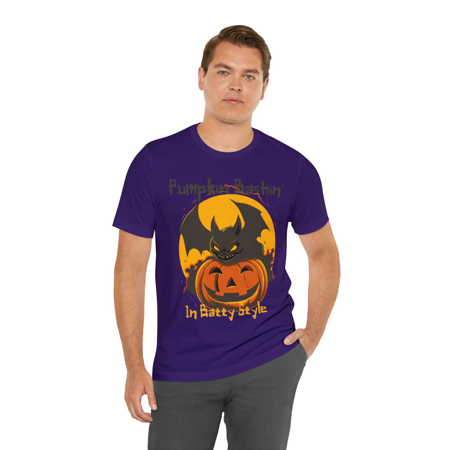 Spooky Bat Smashes Pumpkin Bashin' Fun Halloween Batty Style T-Shirt