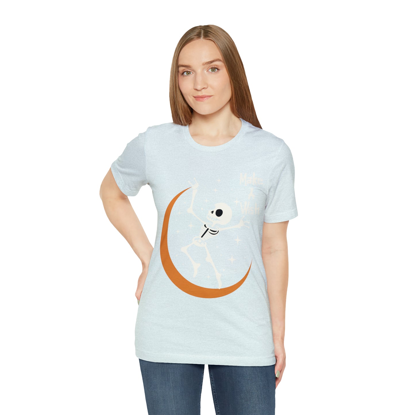 Spooky Skeleton Make A Wish Halloween Moon Stars Celestial T-Shirt