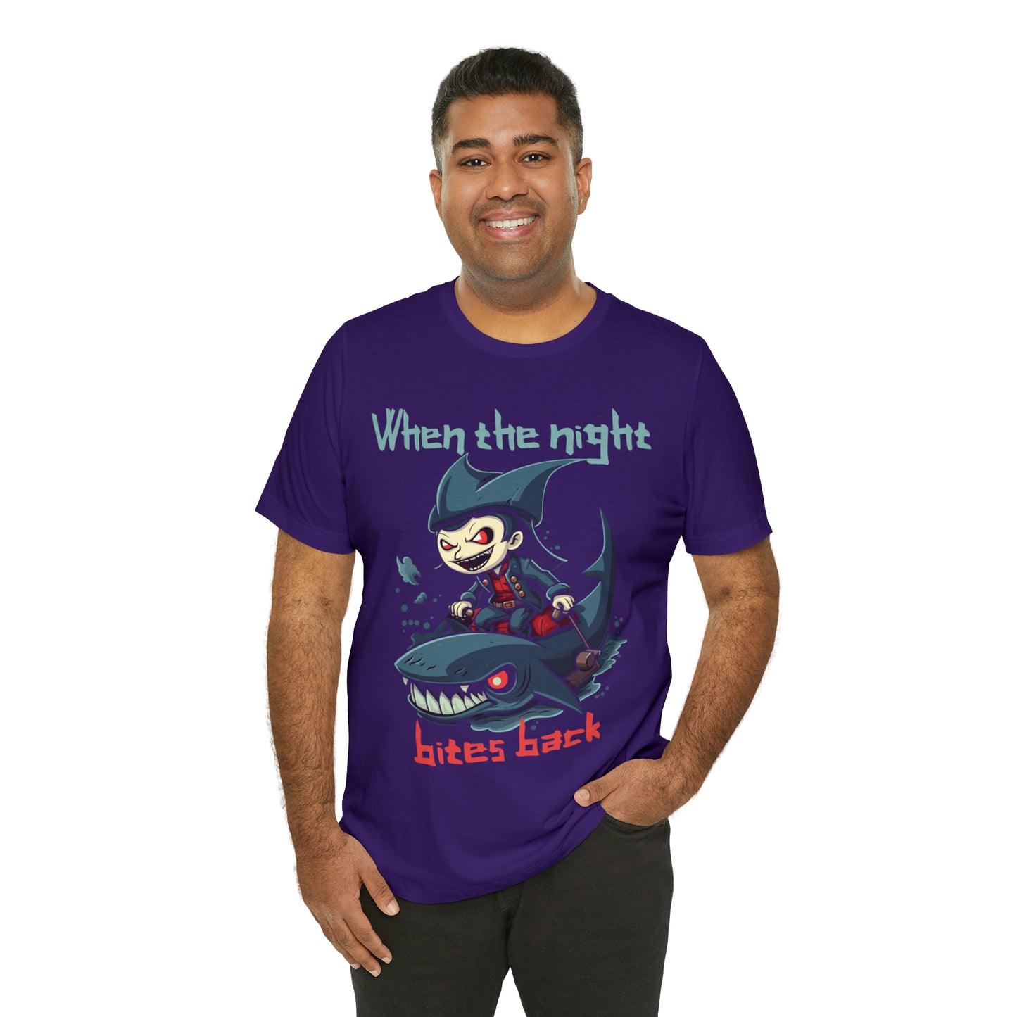 When The Night Bites Back Vampire Shark Halloween Nightmare T-Shirt