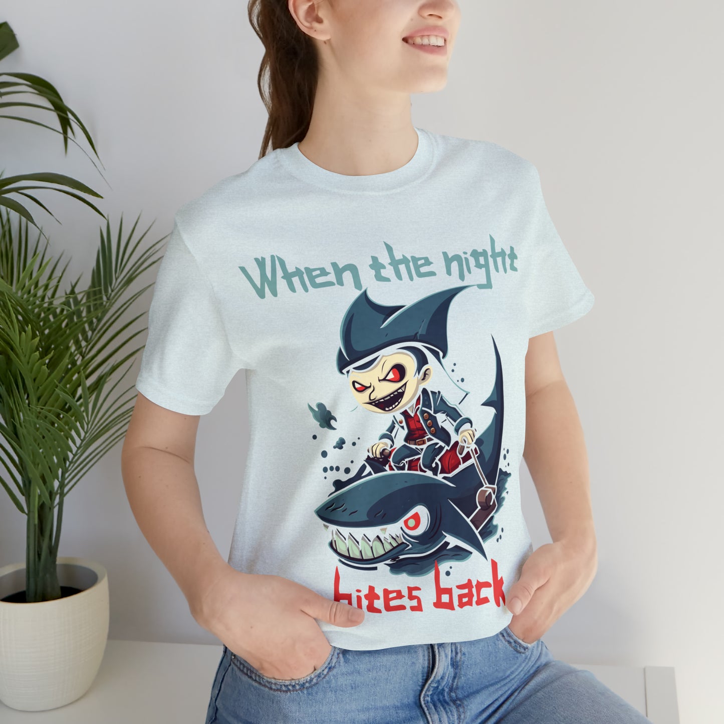 When The Night Bites Back Vampire Shark Halloween Nightmare T-Shirt