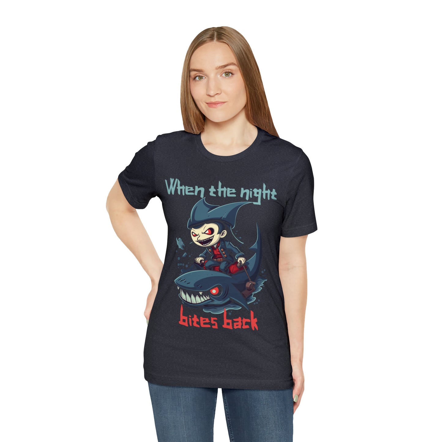 When The Night Bites Back Vampire Shark Halloween Nightmare T-Shirt