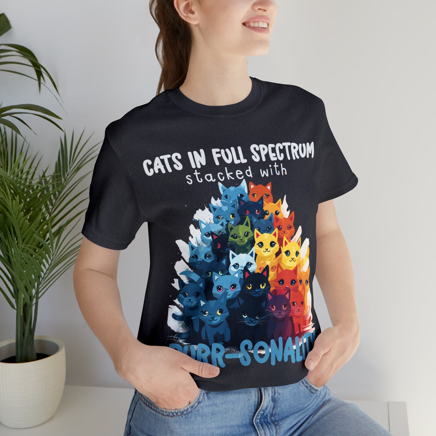 Cats in Full Spectrum Stacked with Purr-sonality Vibrant T-Shirt