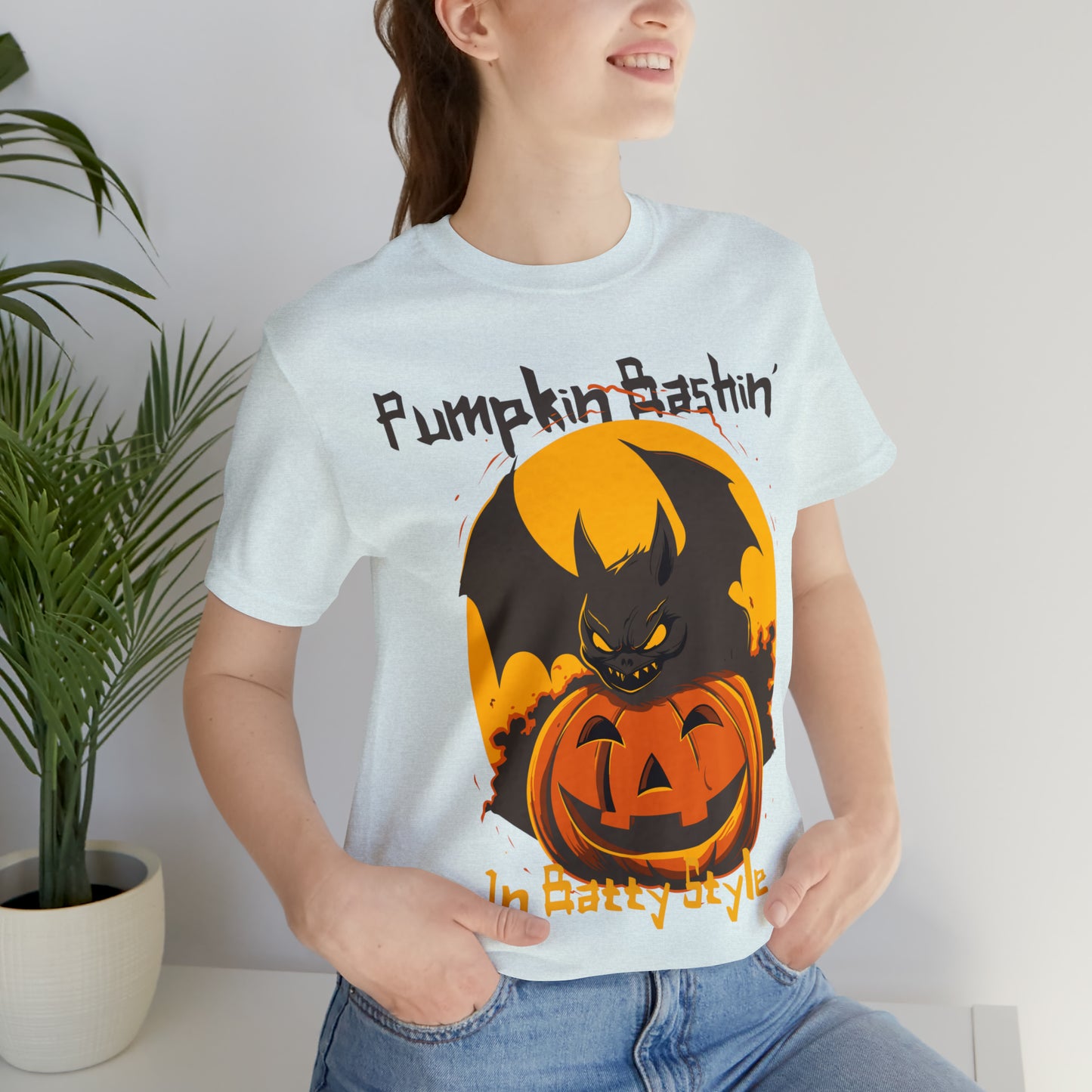 Spooky Bat Smashes Pumpkin Bashin' Fun Halloween Batty Style T-Shirt