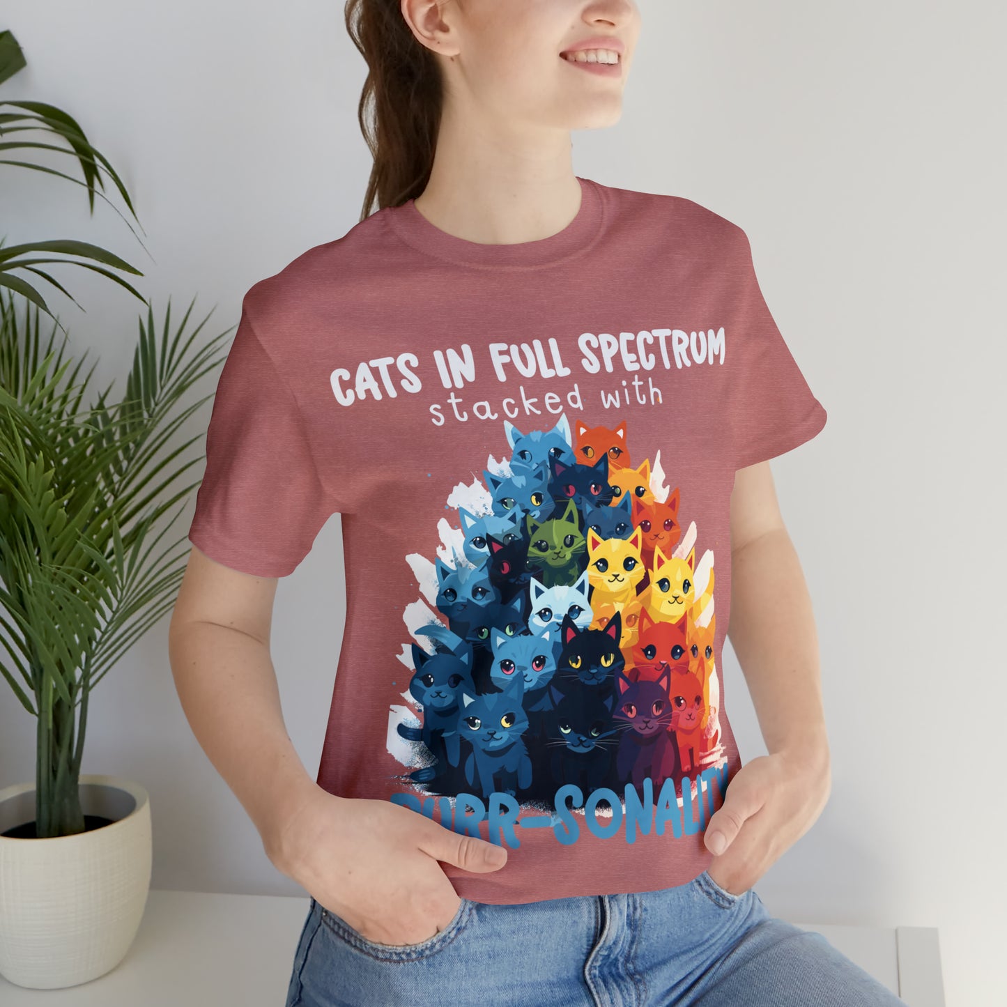 Cats in Full Spectrum Stacked with Purr-sonality Vibrant T-Shirt