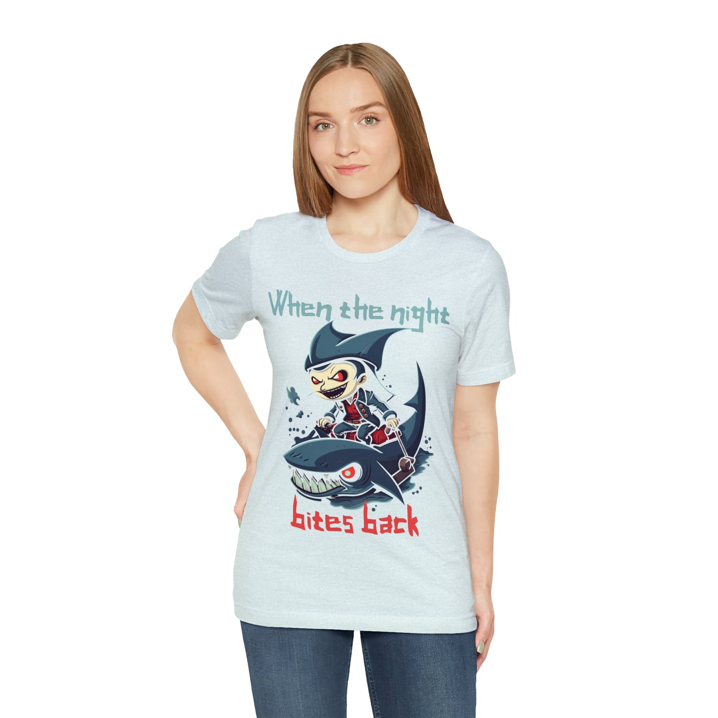 When The Night Bites Back Vampire Shark Halloween Nightmare T-Shirt